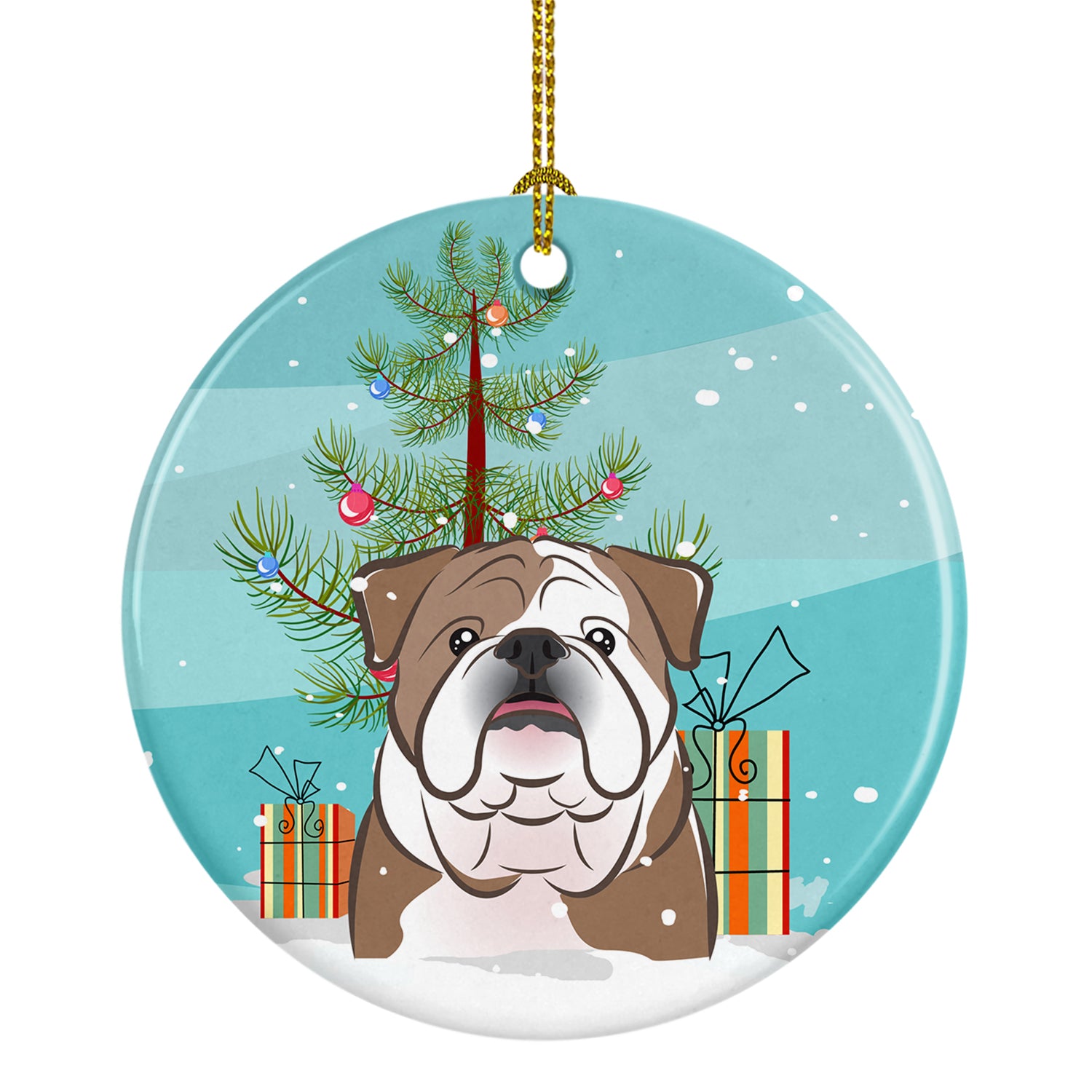 Christmas Tree and English Bulldog  Ceramic Ornament BB1591CO1 - the-store.com