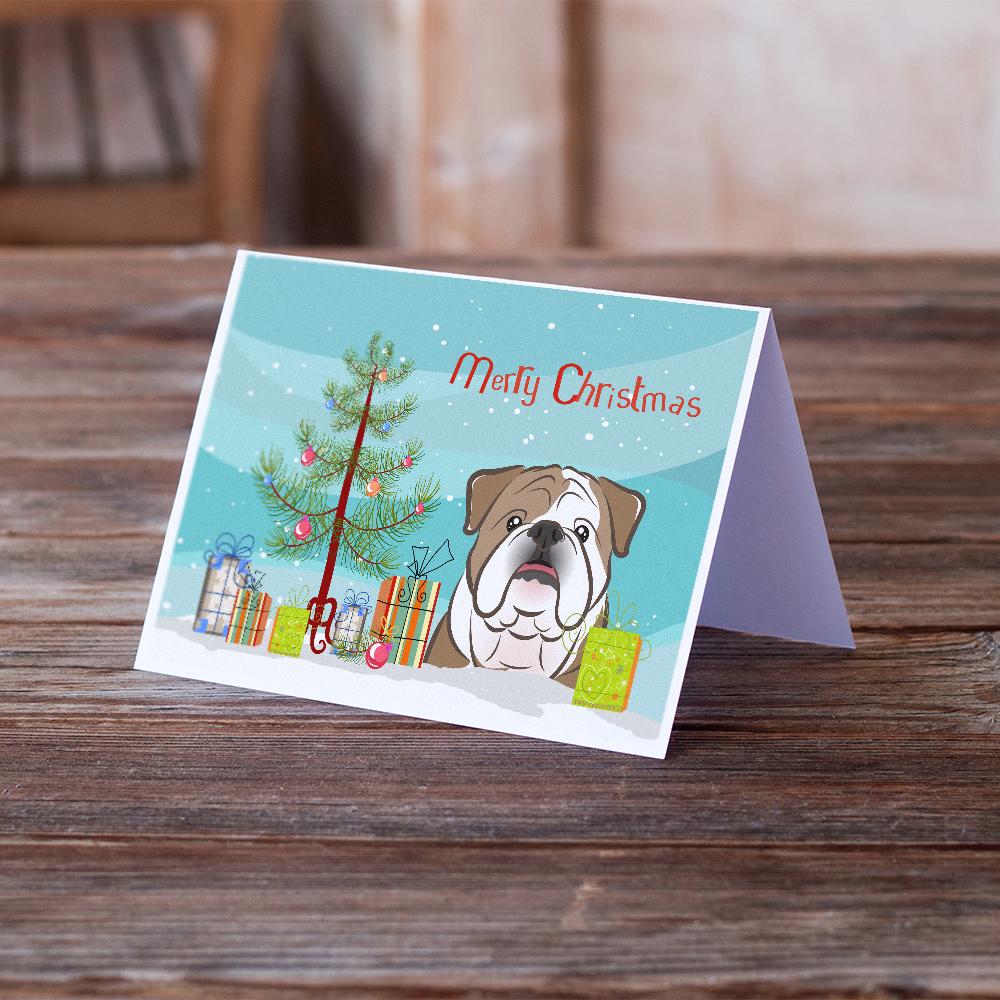 Christmas Tree and English Bulldog  Greeting Cards and Envelopes Pack of 8 - the-store.com