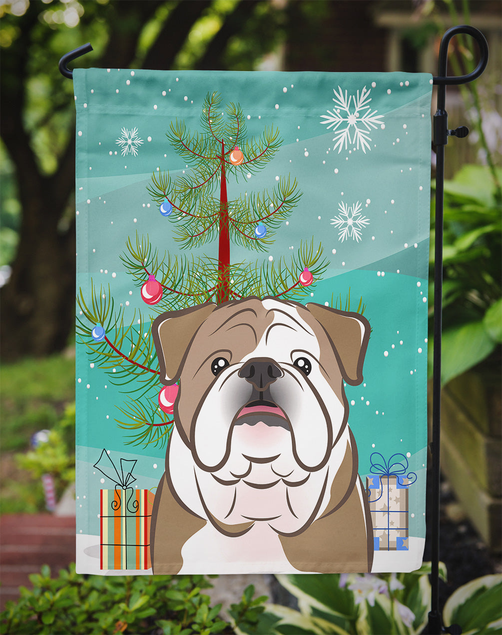 Christmas Tree and English Bulldog  Flag Garden Size BB1591GF.
