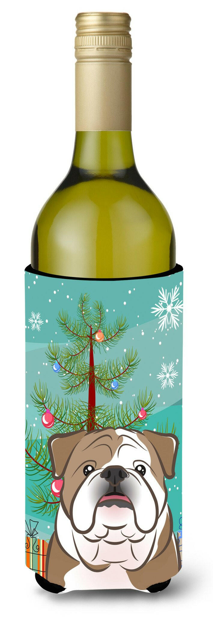 Christmas Tree and English Bulldog  Wine Bottle Beverage Insulator Hugger BB1591LITERK by Caroline's Treasures