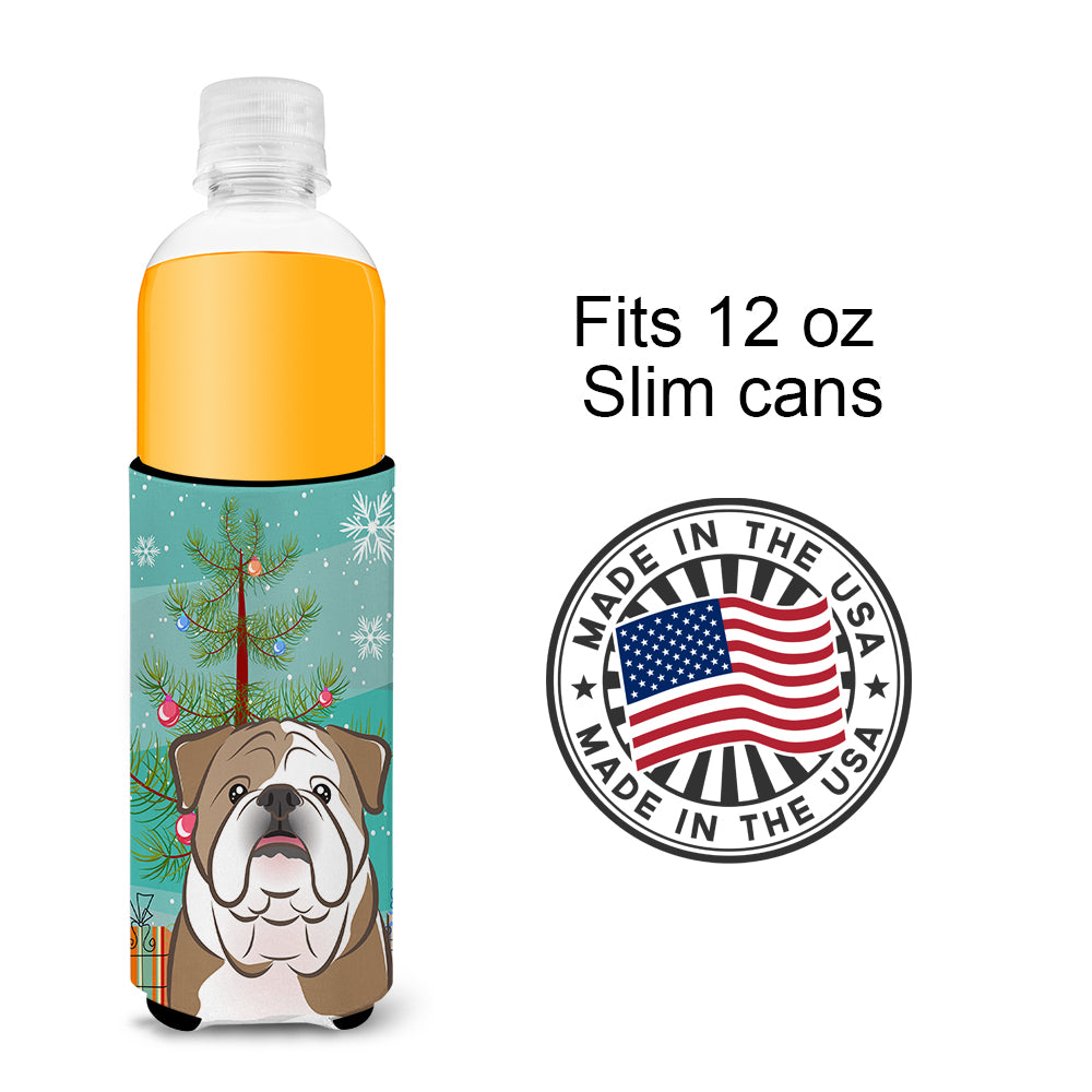 Christmas Tree and English Bulldog  Ultra Beverage Insulators for slim cans BB1591MUK