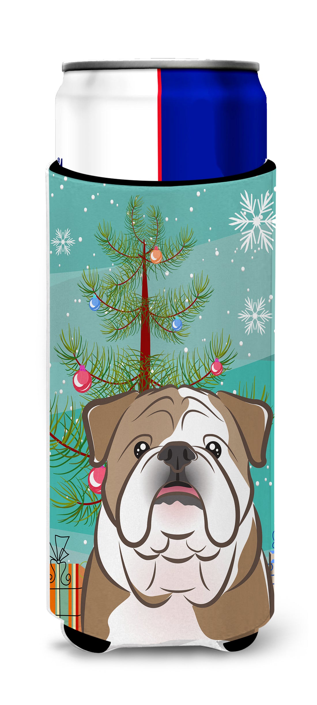 Christmas Tree and English Bulldog  Ultra Beverage Insulators for slim cans BB1591MUK  the-store.com.