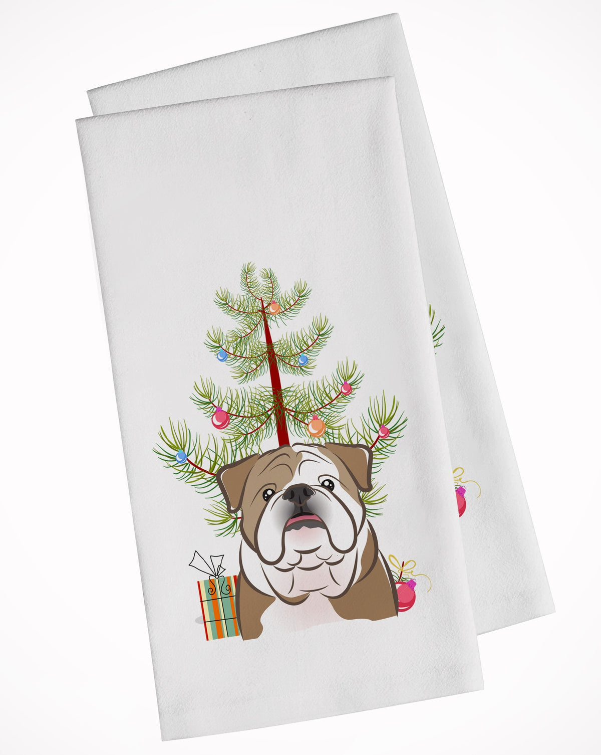 Christmas Tree and English Bulldog  White Kitchen Towel Set of 2 BB1591WTKT by Caroline&#39;s Treasures