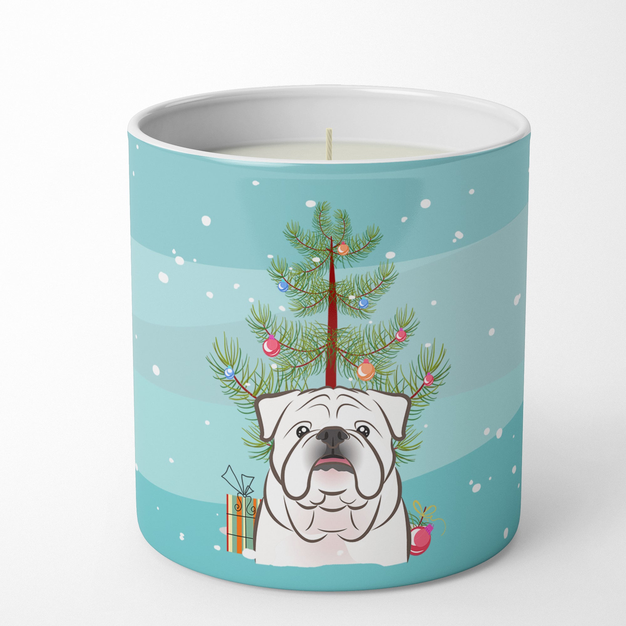 Buy this Christmas Tree and White English Bulldog  10 oz Decorative Soy Candle