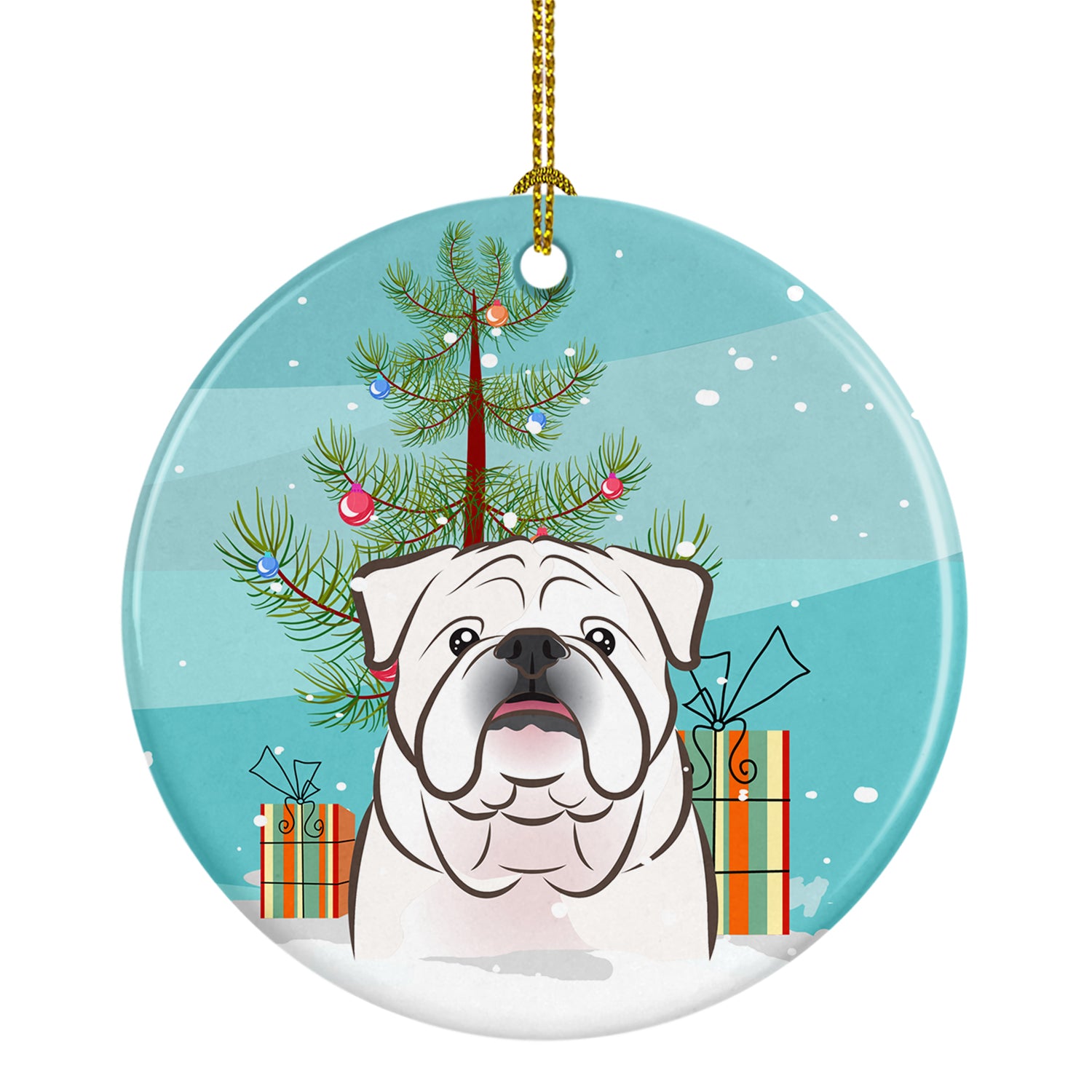 Christmas Tree and White English Bulldog  Ceramic Ornament BB1592CO1 - the-store.com