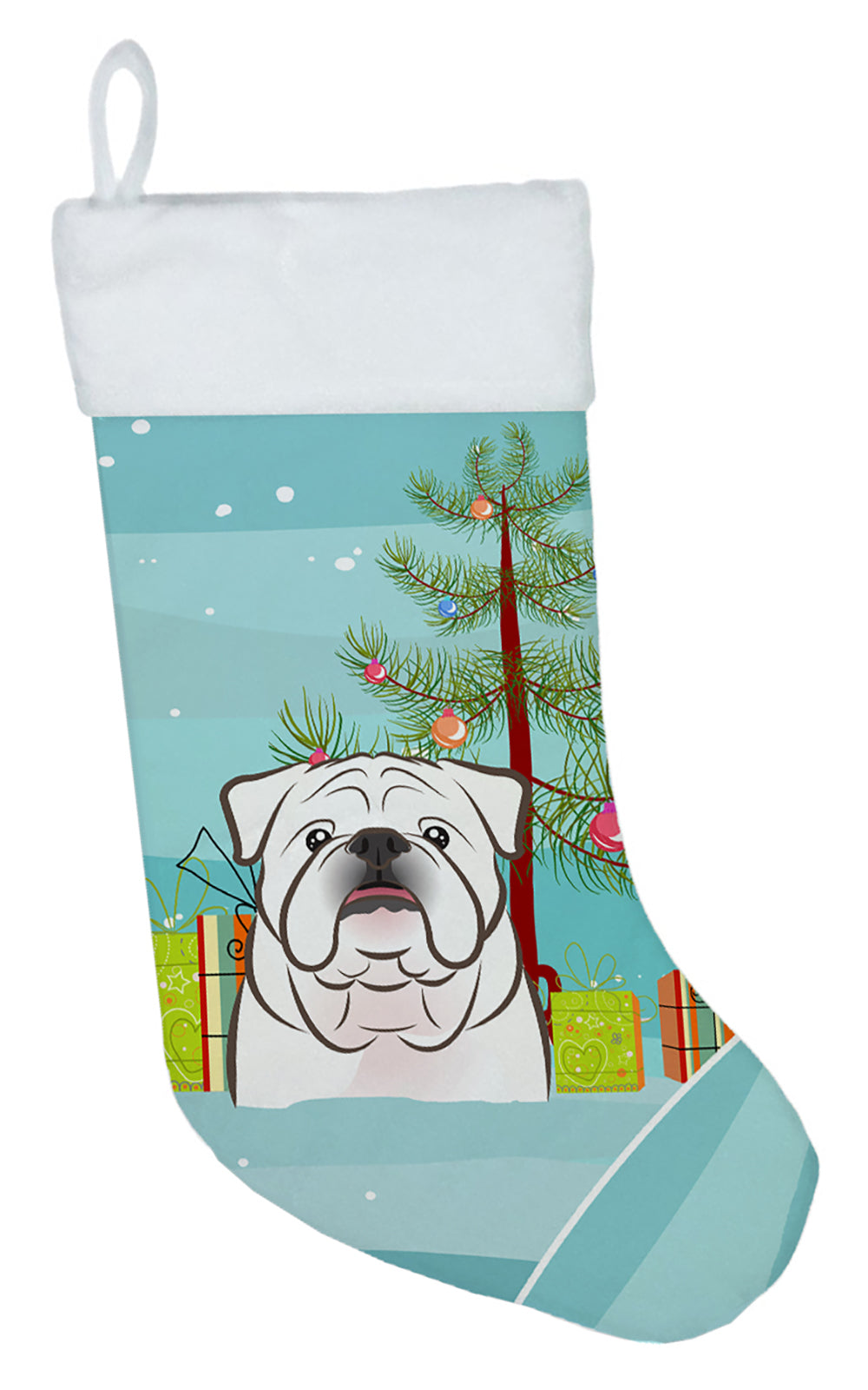 Christmas Tree and White English Bulldog  Christmas Stocking BB1592CS