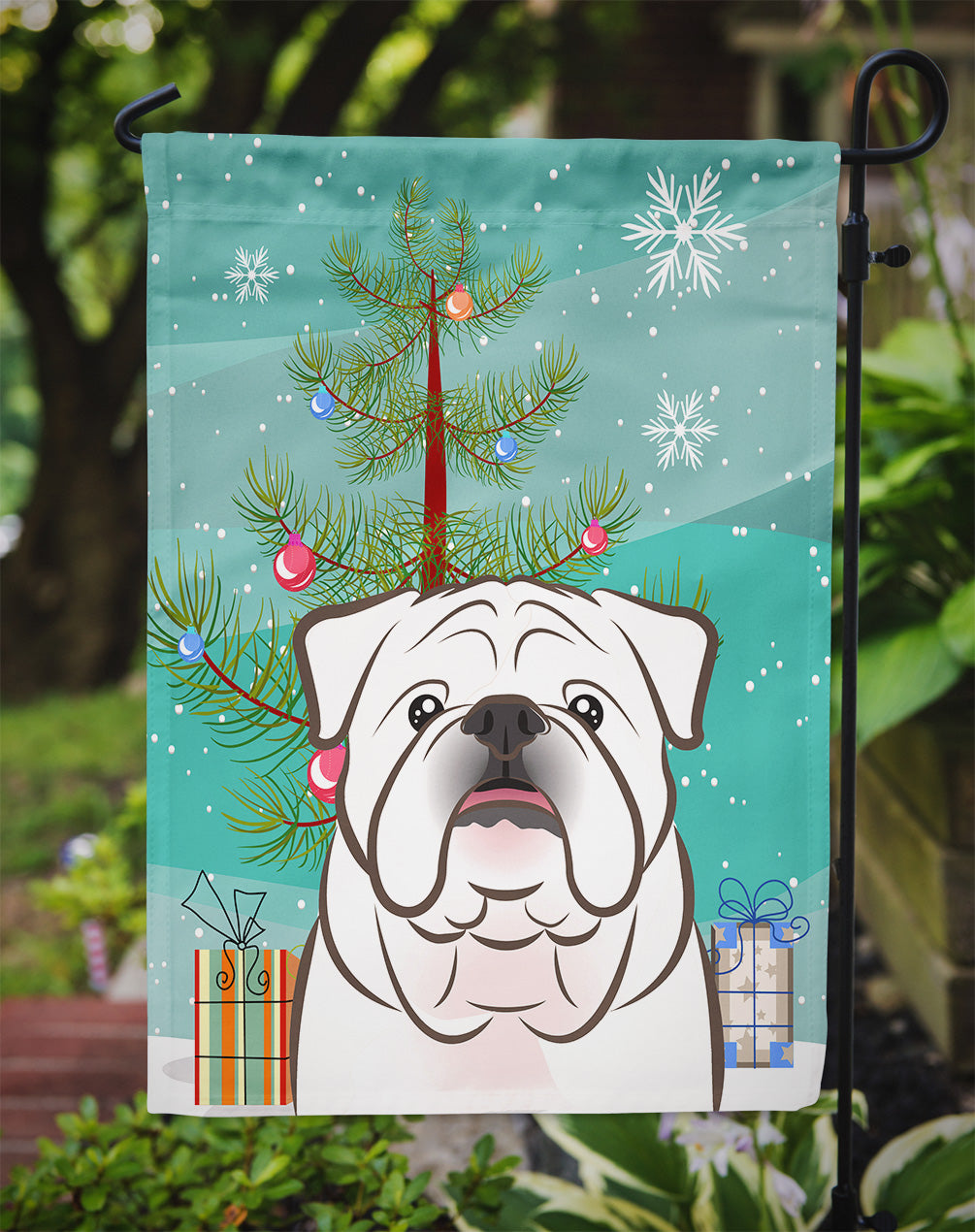 Christmas Tree and White English Bulldog  Flag Garden Size BB1592GF.