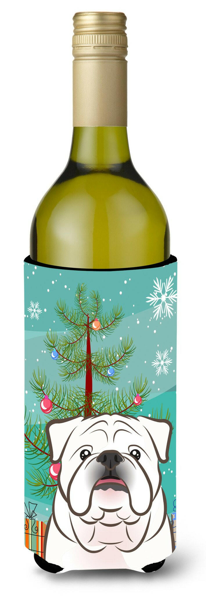 Christmas Tree and White English Bulldog  Wine Bottle Beverage Insulator Hugger BB1592LITERK by Caroline&#39;s Treasures