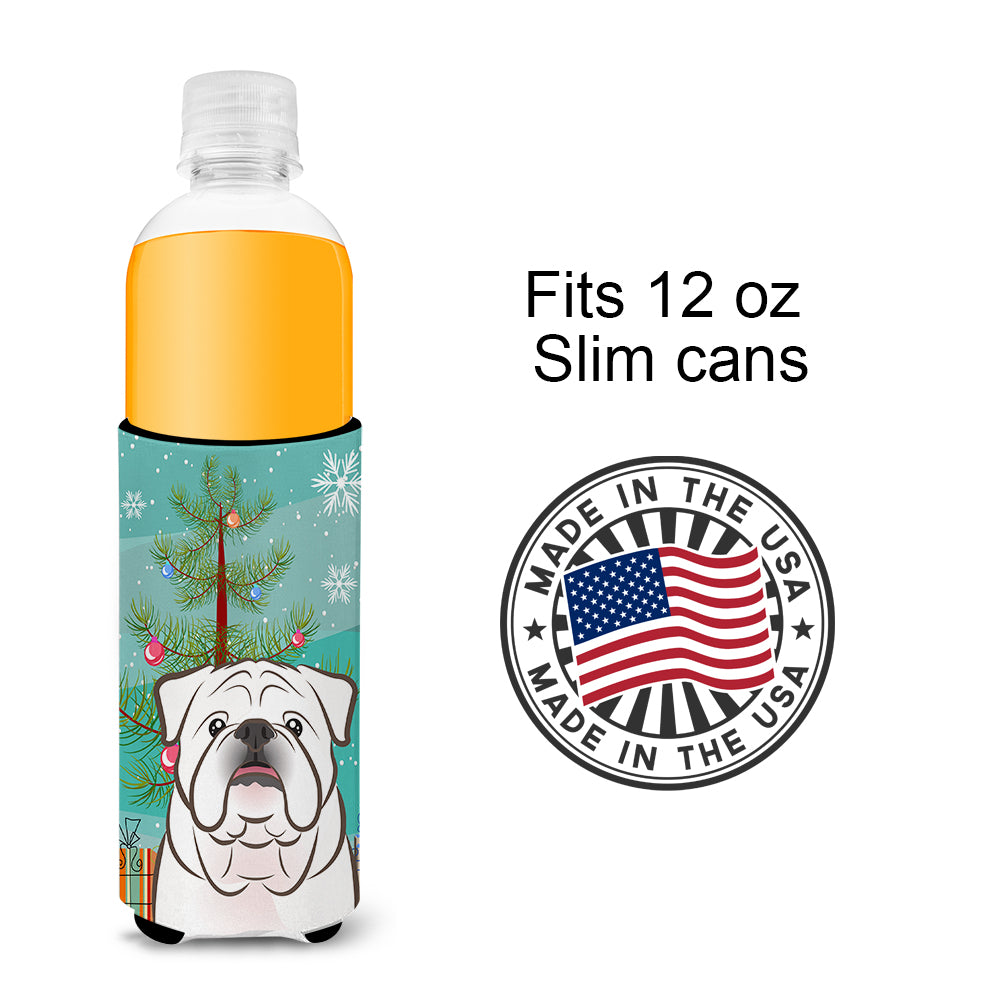 Christmas Tree and White English Bulldog  Ultra Beverage Insulators for slim cans BB1592MUK