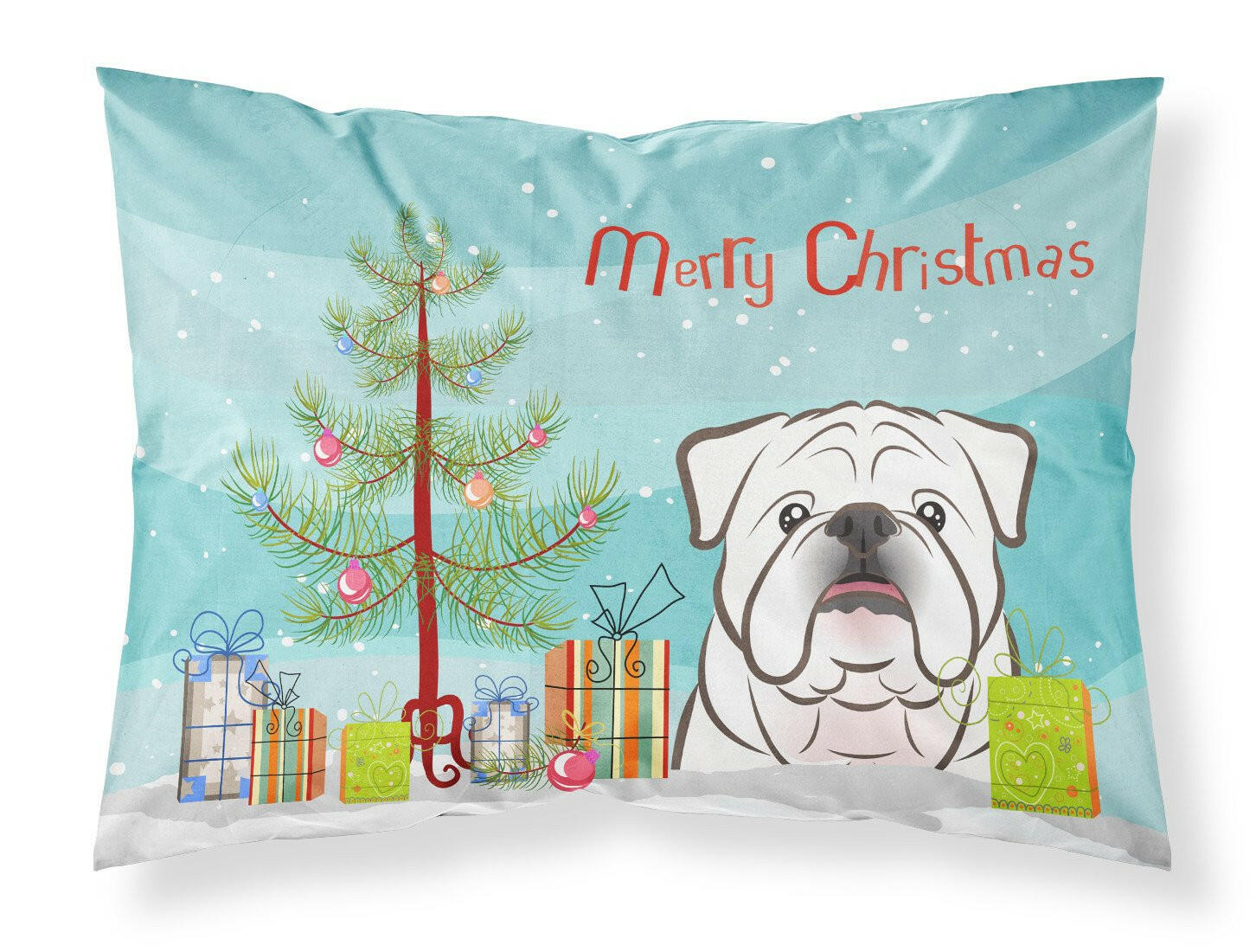 Christmas Tree and White English Bulldog  Fabric Standard Pillowcase BB1592PILLOWCASE by Caroline's Treasures