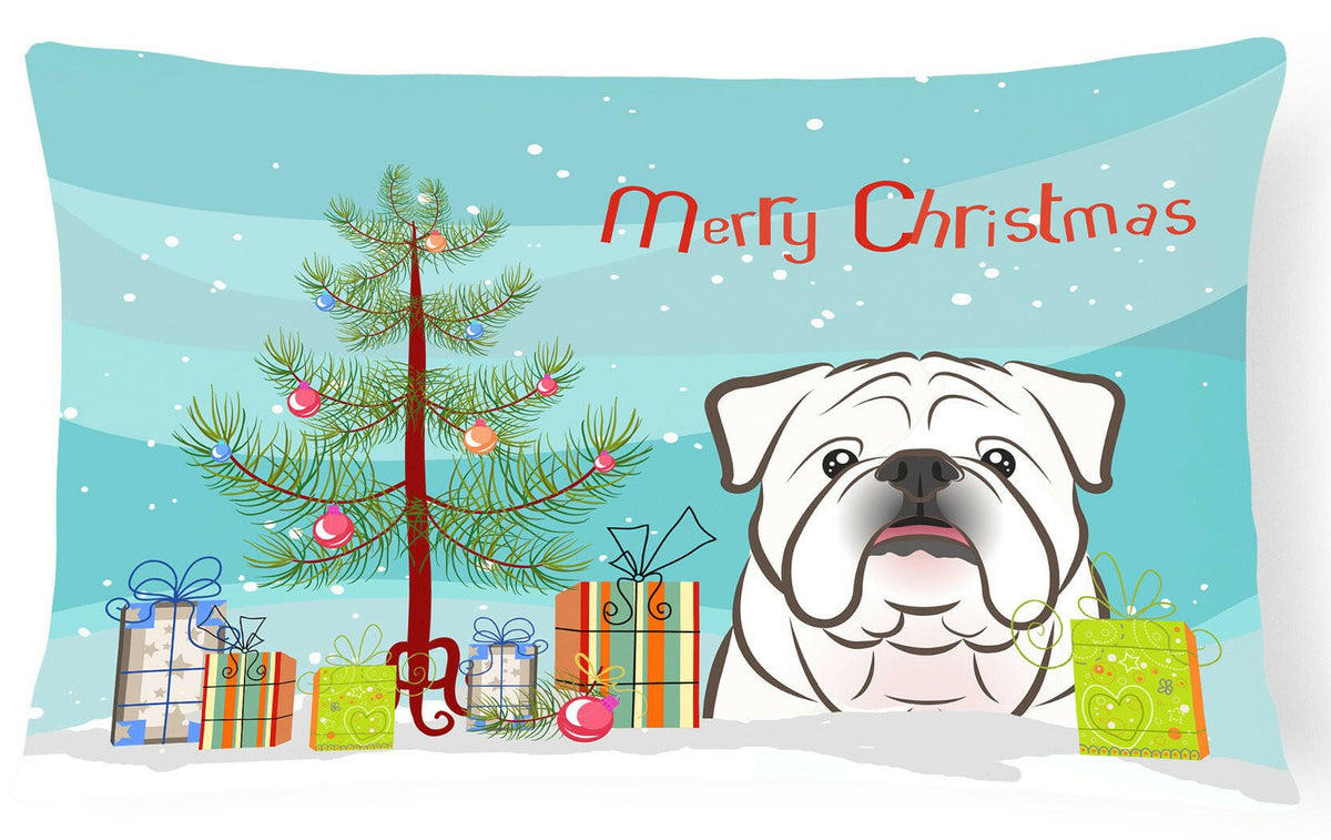 Christmas Tree and White English Bulldog  Fabric Decorative Pillow BB1592PW1216 by Caroline&#39;s Treasures