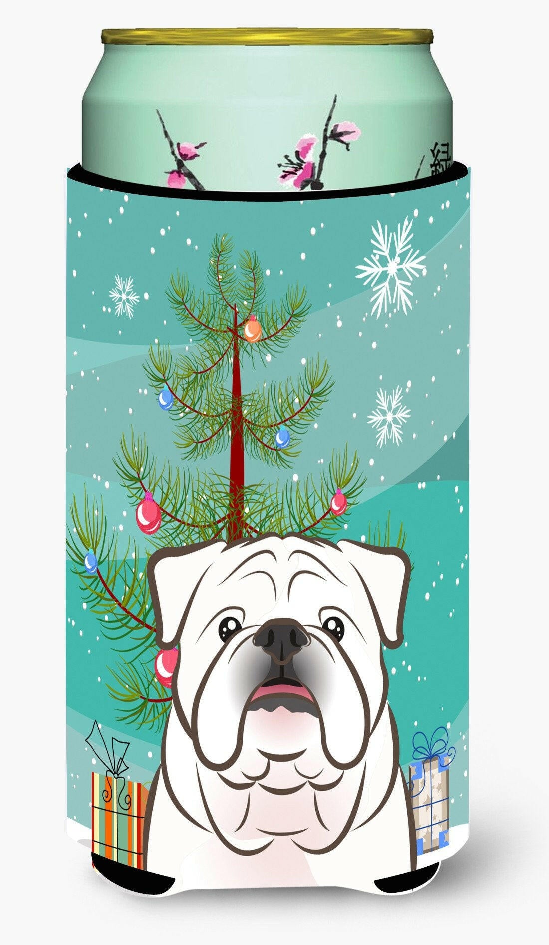 Christmas Tree and White English Bulldog  Tall Boy Beverage Insulator Hugger BB1592TBC by Caroline&#39;s Treasures