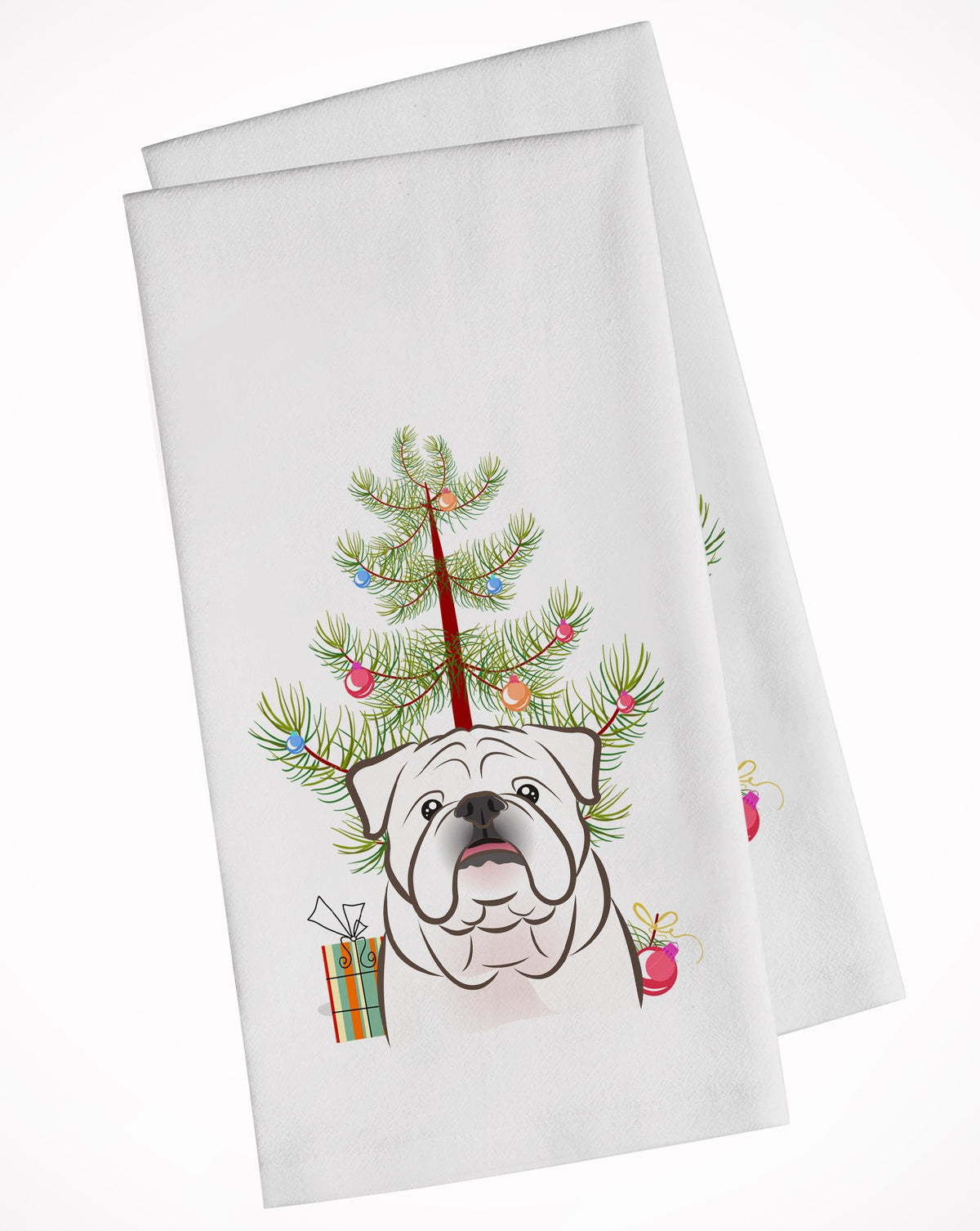 Christmas Tree and White English Bulldog  White Kitchen Towel Set of 2 BB1592WTKT by Caroline&#39;s Treasures