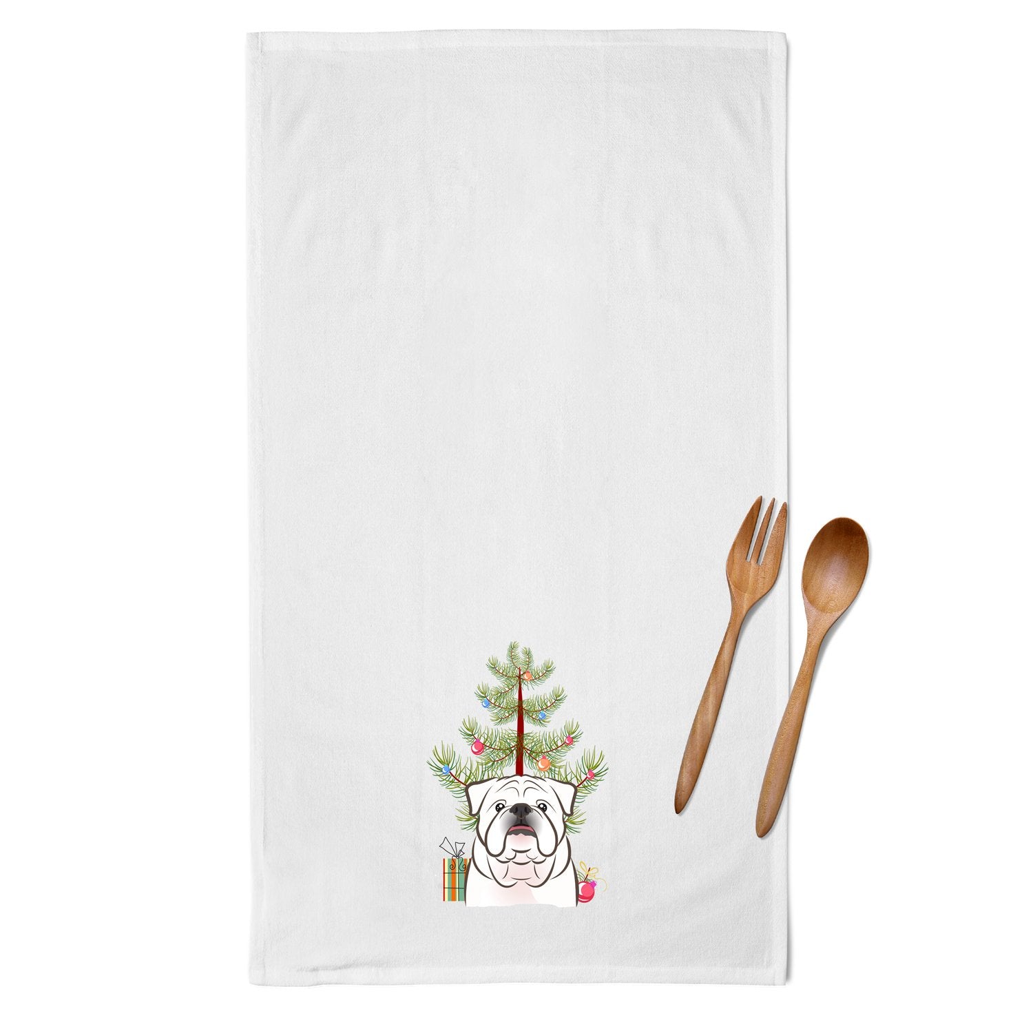 Christmas Tree and White English Bulldog  White Kitchen Towel Set of 2 BB1592WTKT by Caroline's Treasures