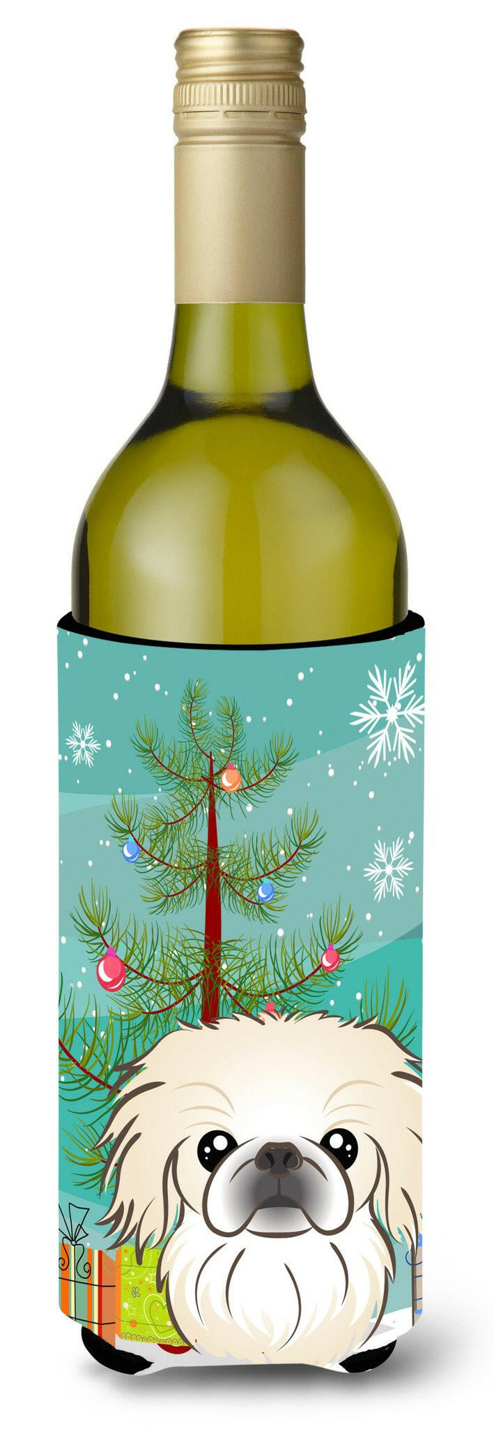 Christmas Tree and Pekingese Wine Bottle Beverage Insulator Hugger BB1593LITERK by Caroline&#39;s Treasures