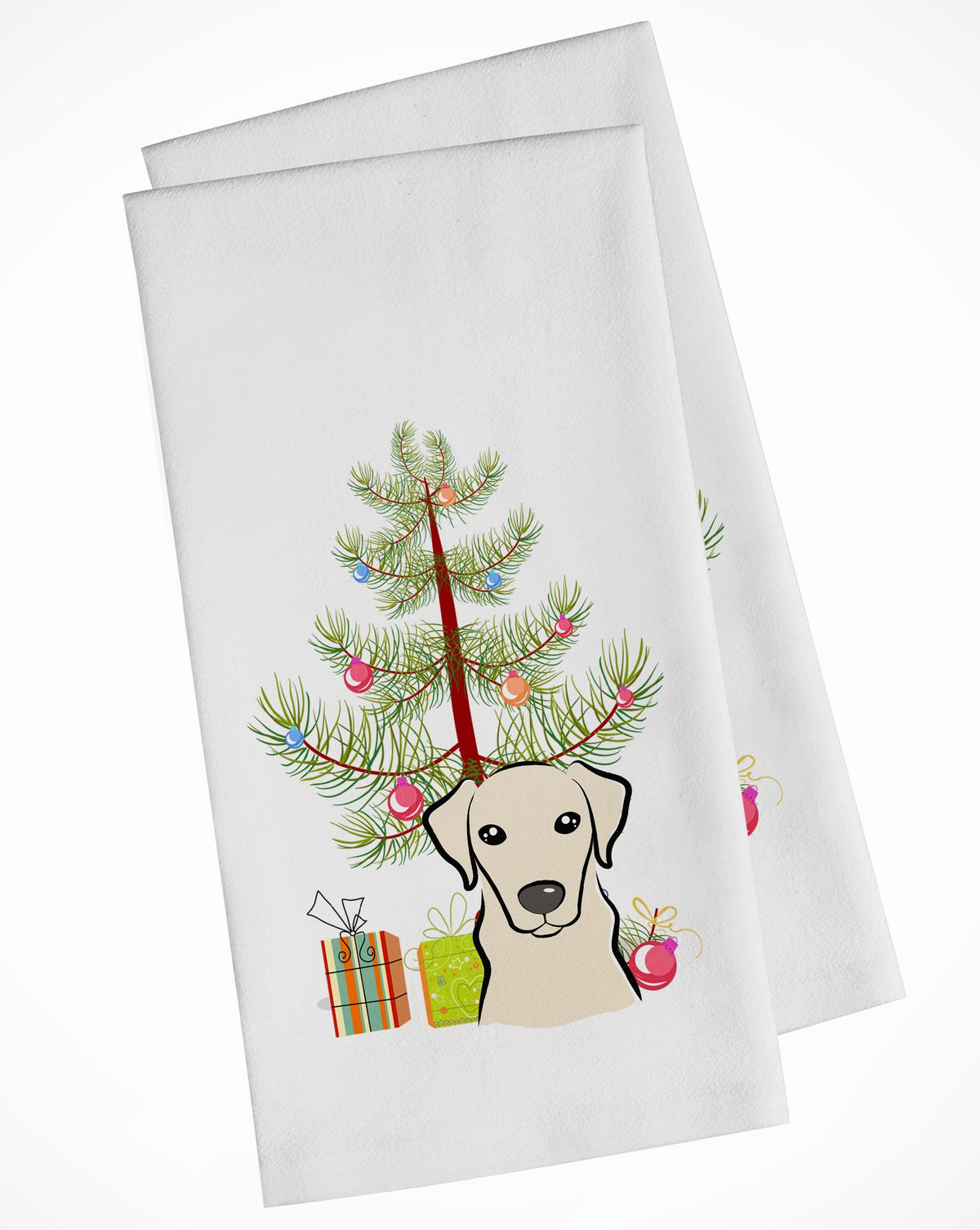Christmas Tree and Yellow Labrador White Kitchen Towel Set of 2 BB1594WTKT by Caroline&#39;s Treasures