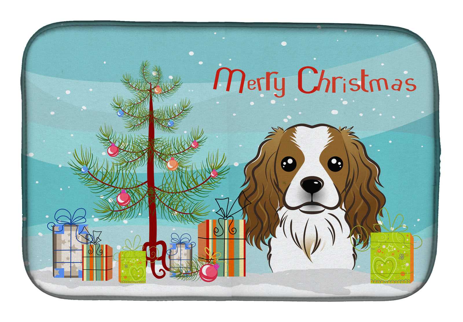 Christmas Tree and Cavalier Spaniel Dish Drying Mat BB1596DDM  the-store.com.