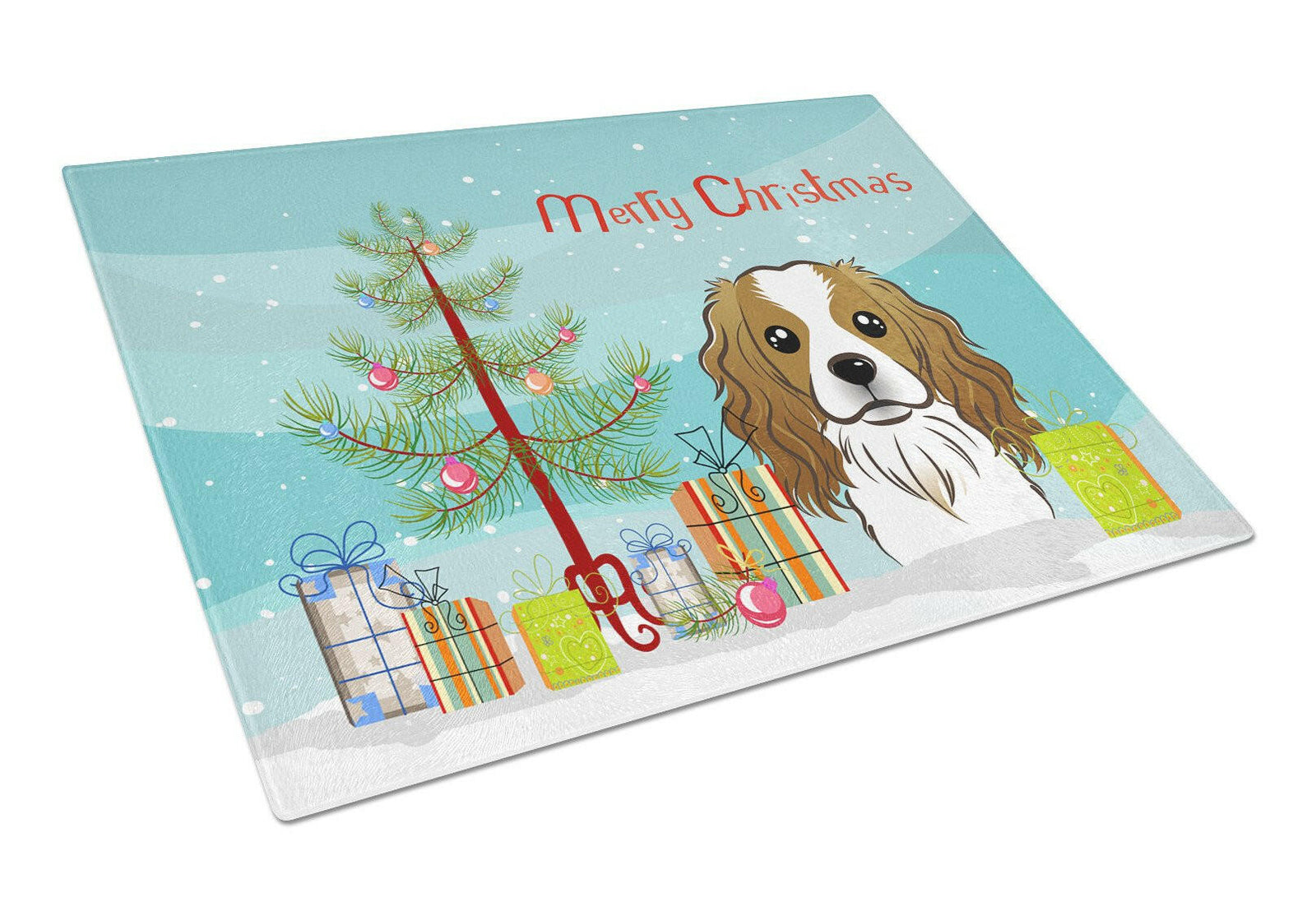 Christmas Tree and Cavalier Spaniel Glass Cutting Board Large BB1596LCB by Caroline's Treasures