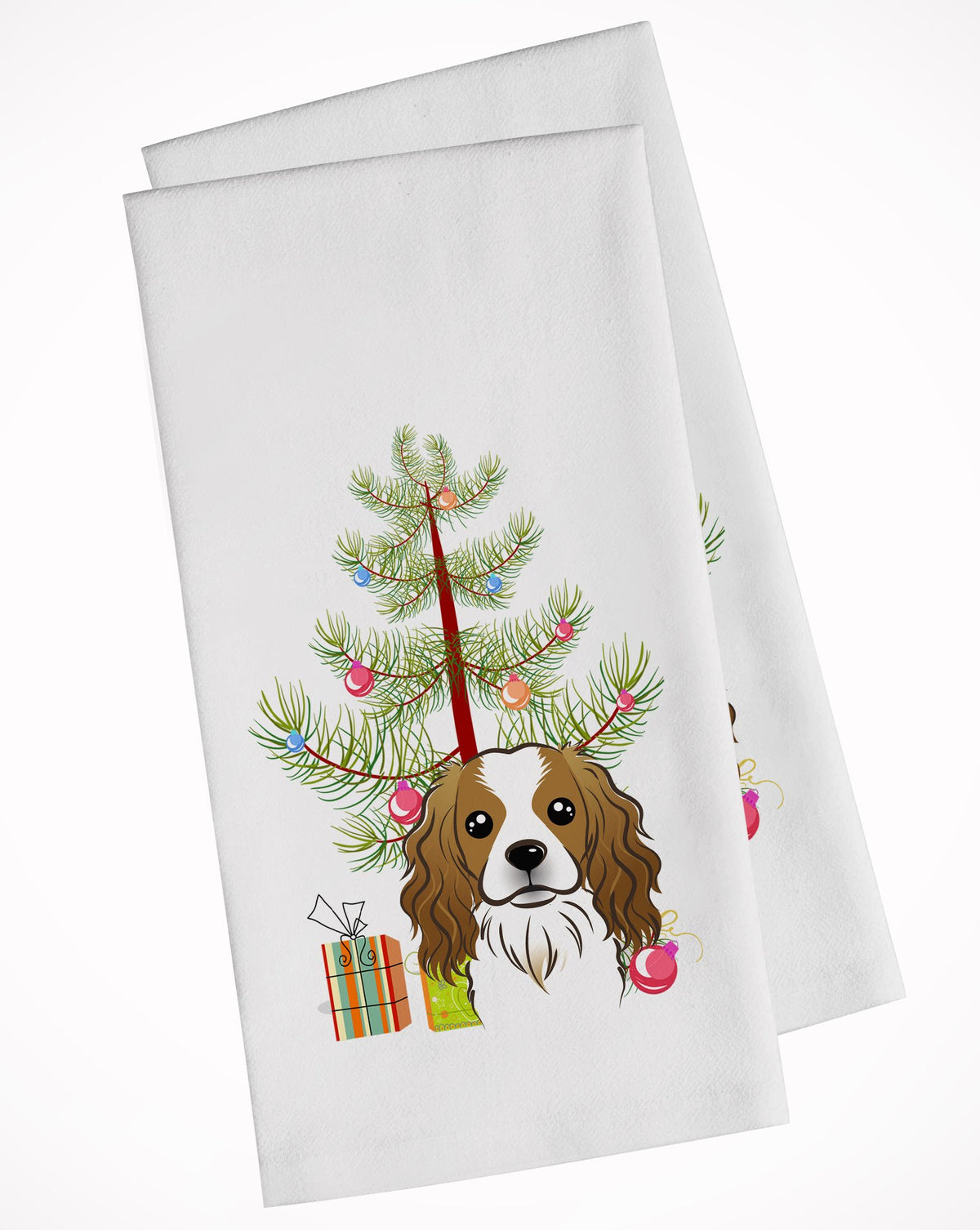 Christmas Tree and Cavalier Spaniel White Kitchen Towel Set of 2 BB1596WTKT by Caroline&#39;s Treasures