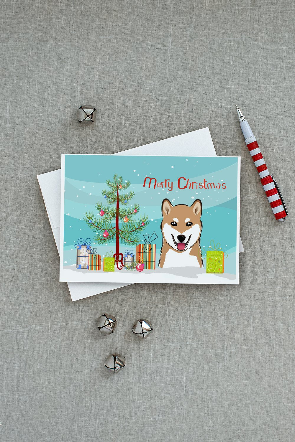 Christmas Tree and Shiba Inu Greeting Cards and Envelopes Pack of 8 - the-store.com