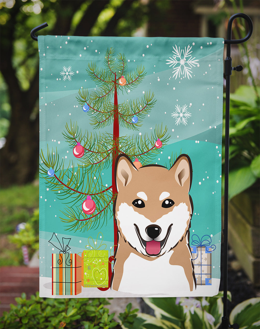 Christmas Tree and Shiba Inu Flag Garden Size BB1597GF.