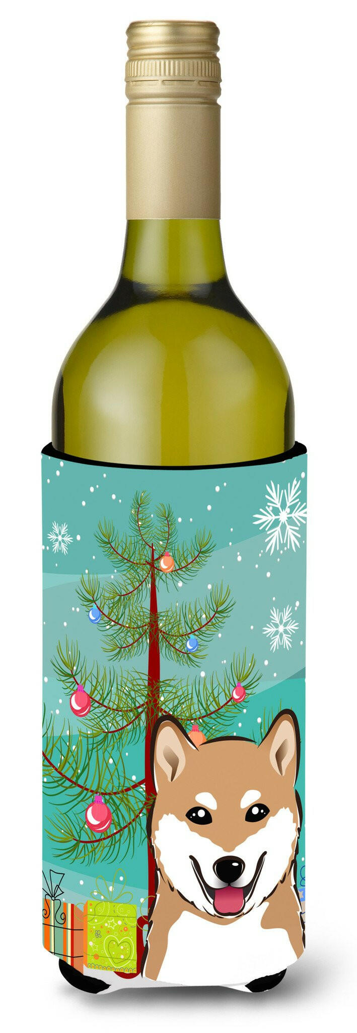 Christmas Tree and Shiba Inu Wine Bottle Beverage Insulator Hugger BB1597LITERK by Caroline&#39;s Treasures