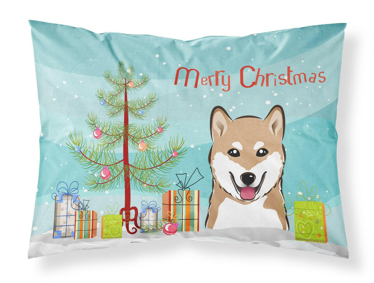 Christmas Tree and Shiba Inu Fabric Standard Pillowcase BB1597PILLOWCASE by Caroline's Treasures