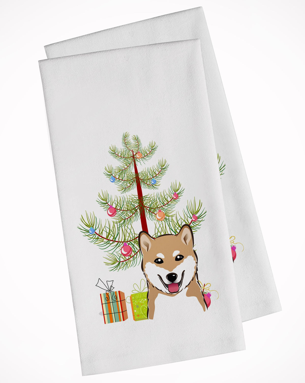 Christmas Tree and Shiba Inu White Kitchen Towel Set of 2 BB1597WTKT by Caroline&#39;s Treasures