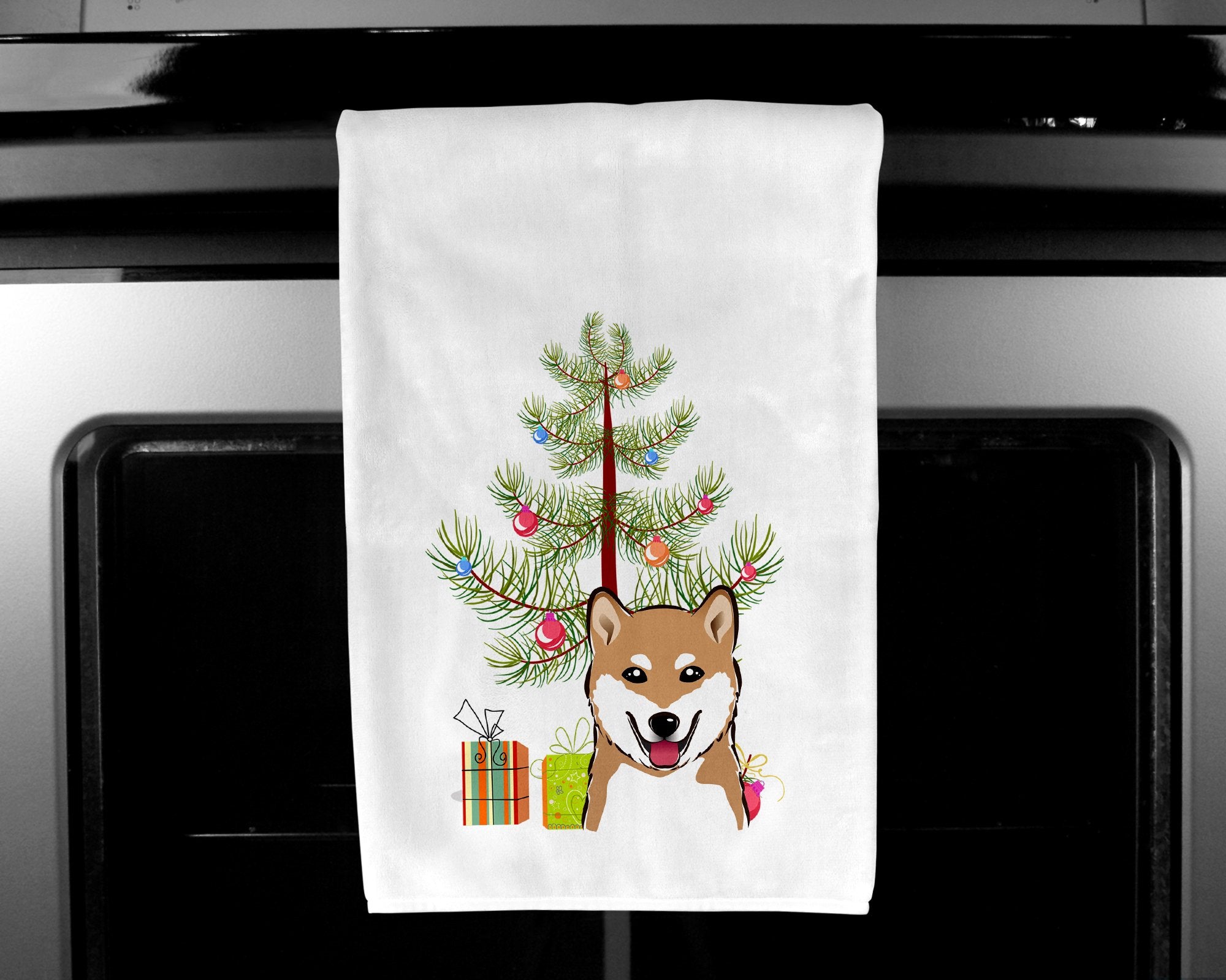 Christmas Tree and Shiba Inu White Kitchen Towel Set of 2 BB1597WTKT by Caroline's Treasures