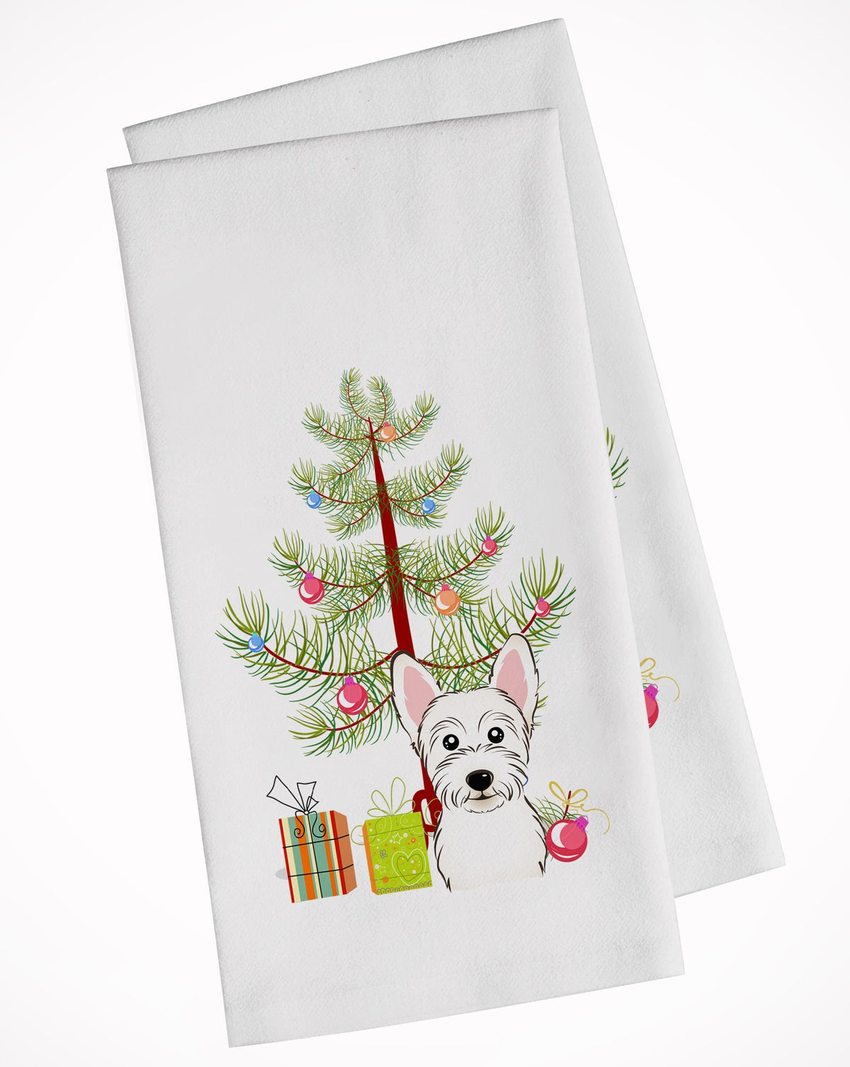 Christmas Tree and Westie White Kitchen Towel Set of 2 BB1598WTKT by Caroline&#39;s Treasures