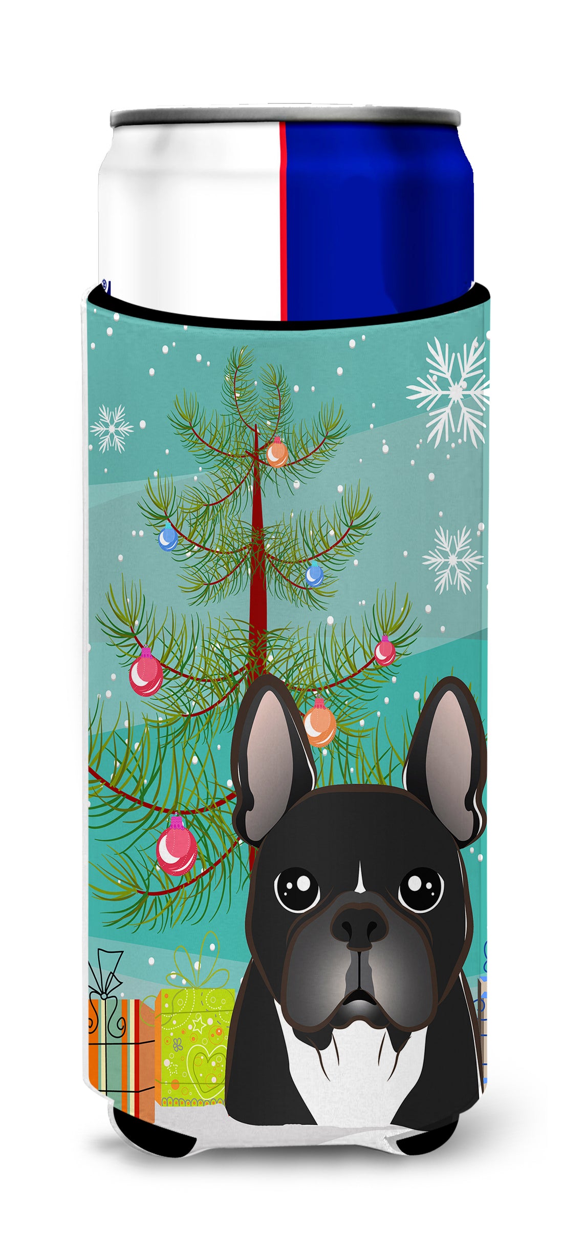 Christmas Tree and French Bulldog Ultra Beverage Insulators for slim cans BB1599MUK  the-store.com.