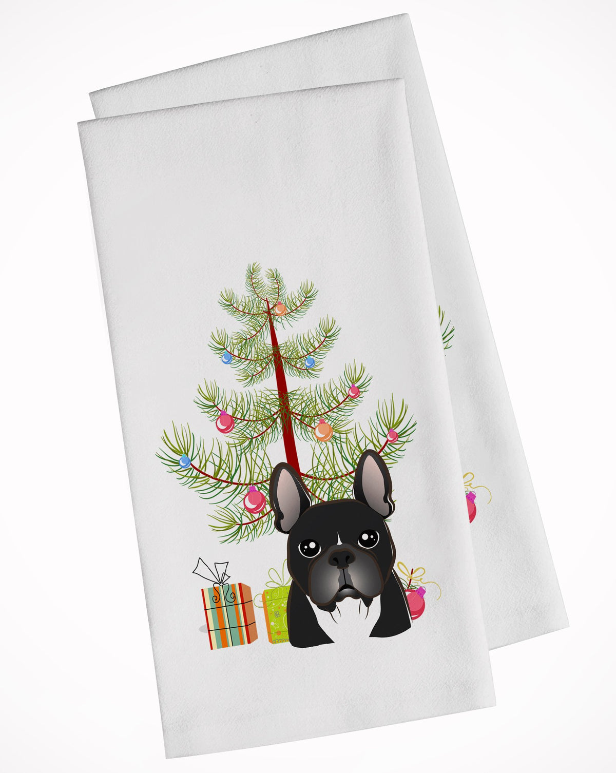 Christmas Tree and French Bulldog White Kitchen Towel Set of 2 BB1599WTKT by Caroline&#39;s Treasures