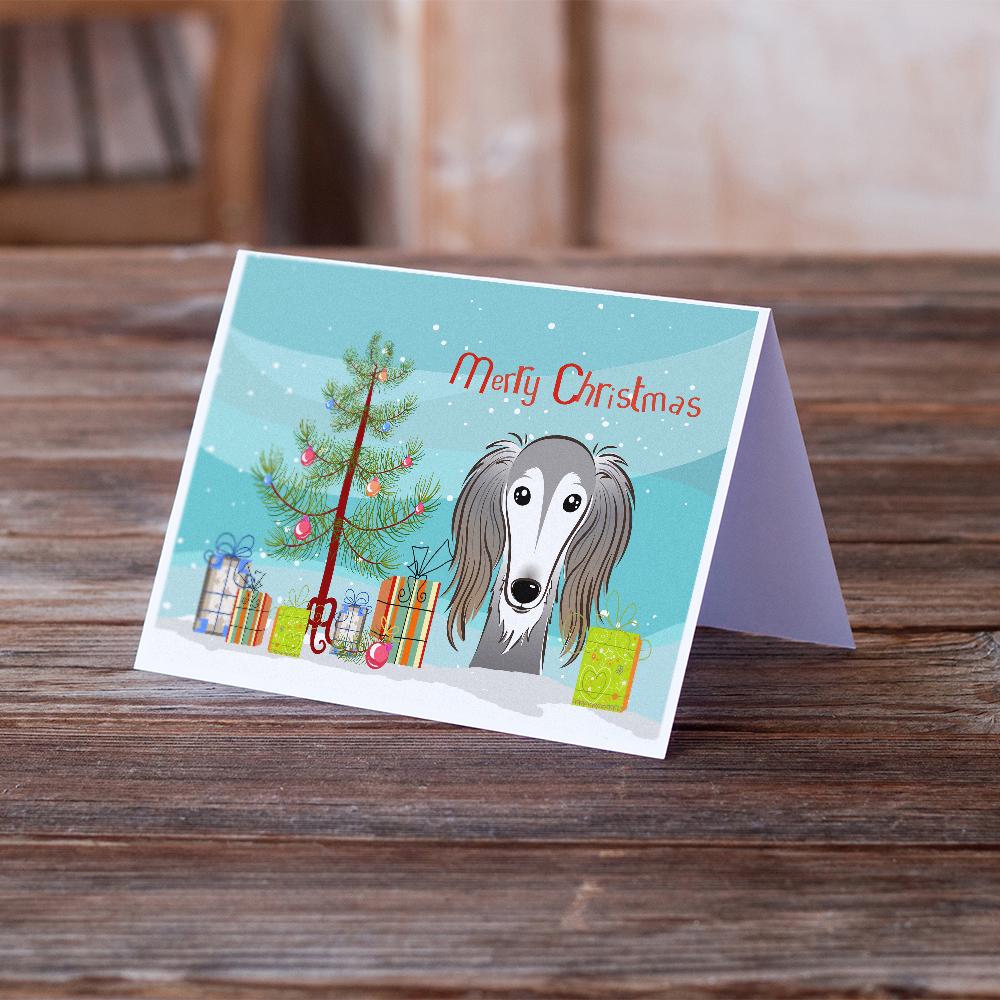 Christmas Tree and Saluki Greeting Cards and Envelopes Pack of 8 - the-store.com