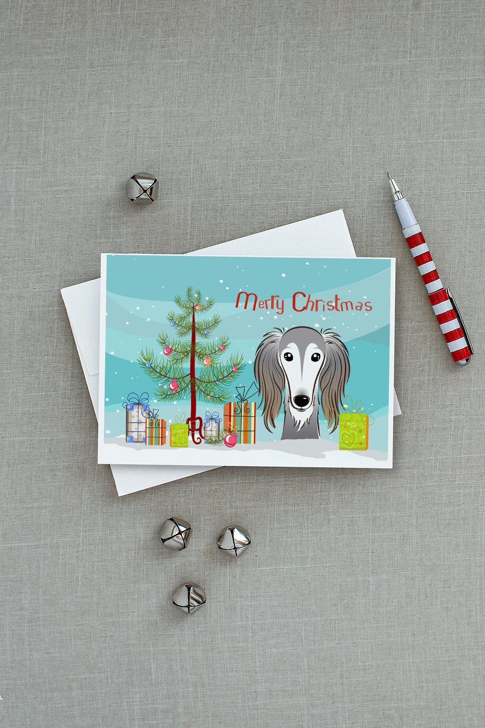 Christmas Tree and Saluki Greeting Cards and Envelopes Pack of 8 - the-store.com
