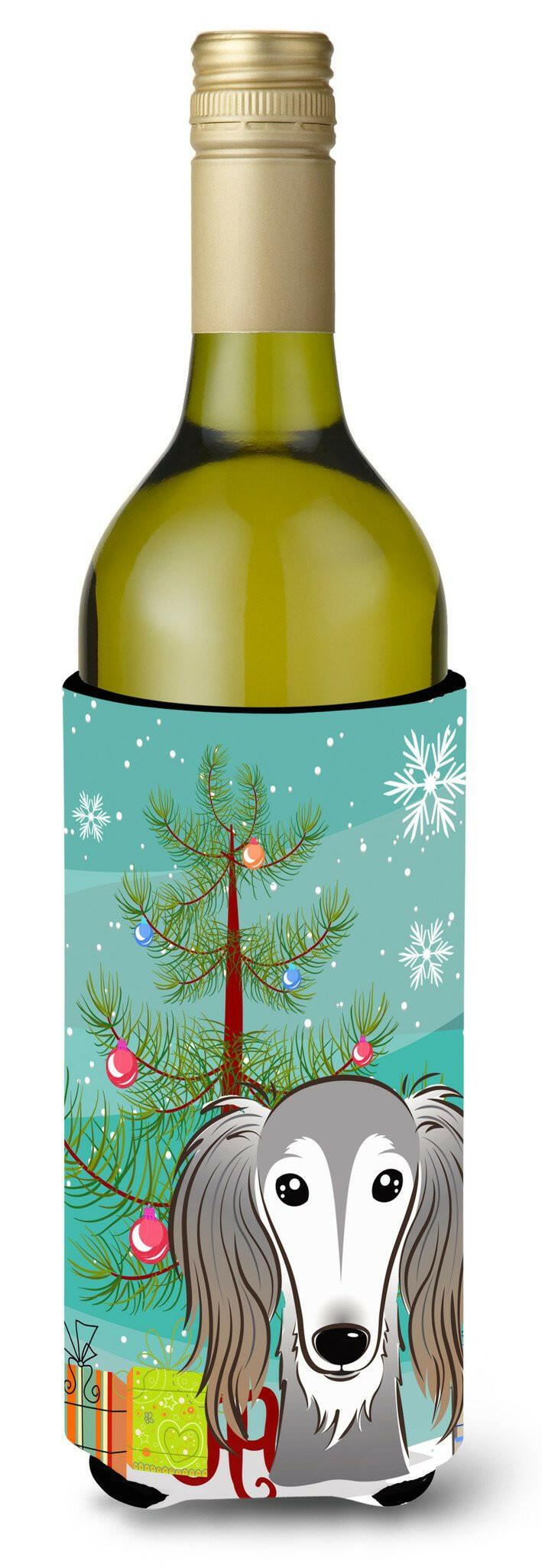 Christmas Tree and Saluki Wine Bottle Beverage Insulator Hugger BB1601LITERK by Caroline&#39;s Treasures