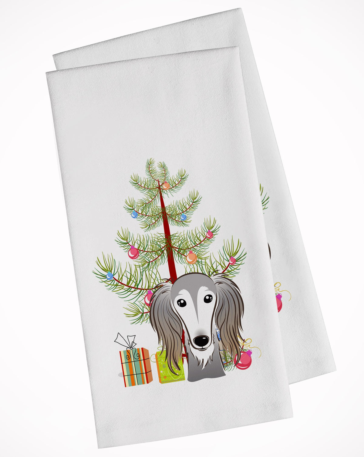 Christmas Tree and Saluki White Kitchen Towel Set of 2 BB1601WTKT by Caroline&#39;s Treasures