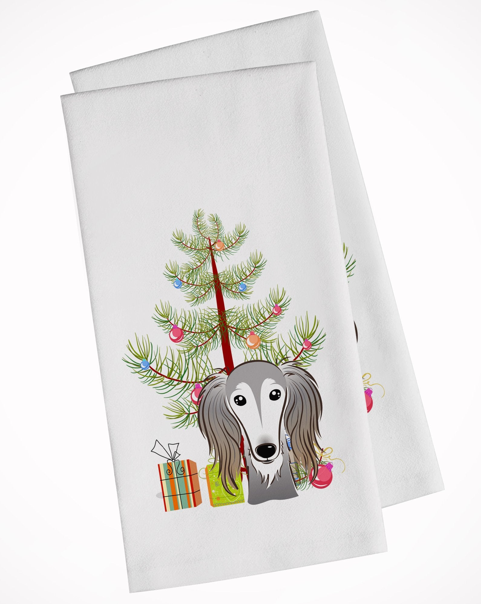 Christmas Tree and Saluki White Kitchen Towel Set of 2 BB1601WTKT by Caroline's Treasures