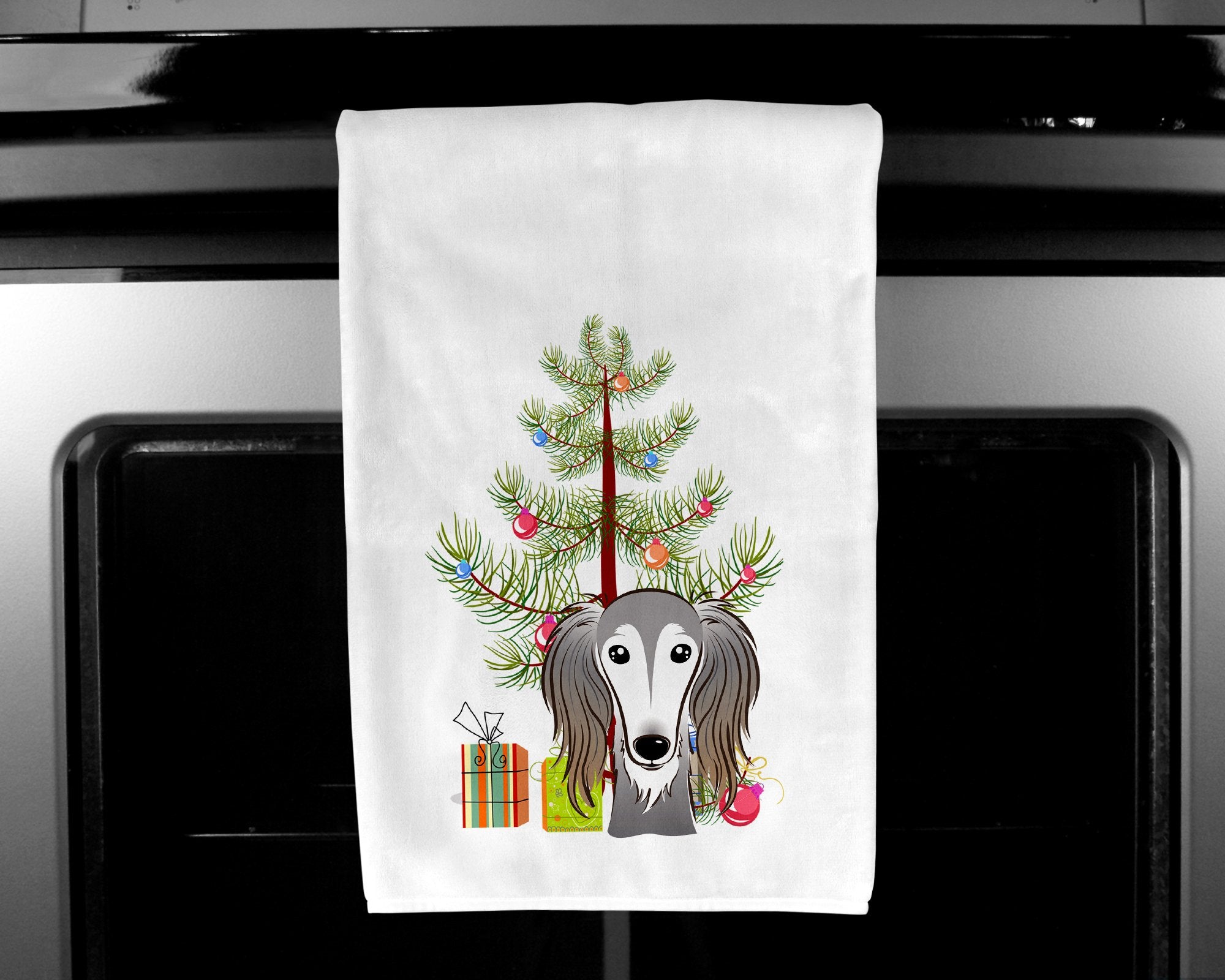 Christmas Tree and Saluki White Kitchen Towel Set of 2 BB1601WTKT by Caroline's Treasures