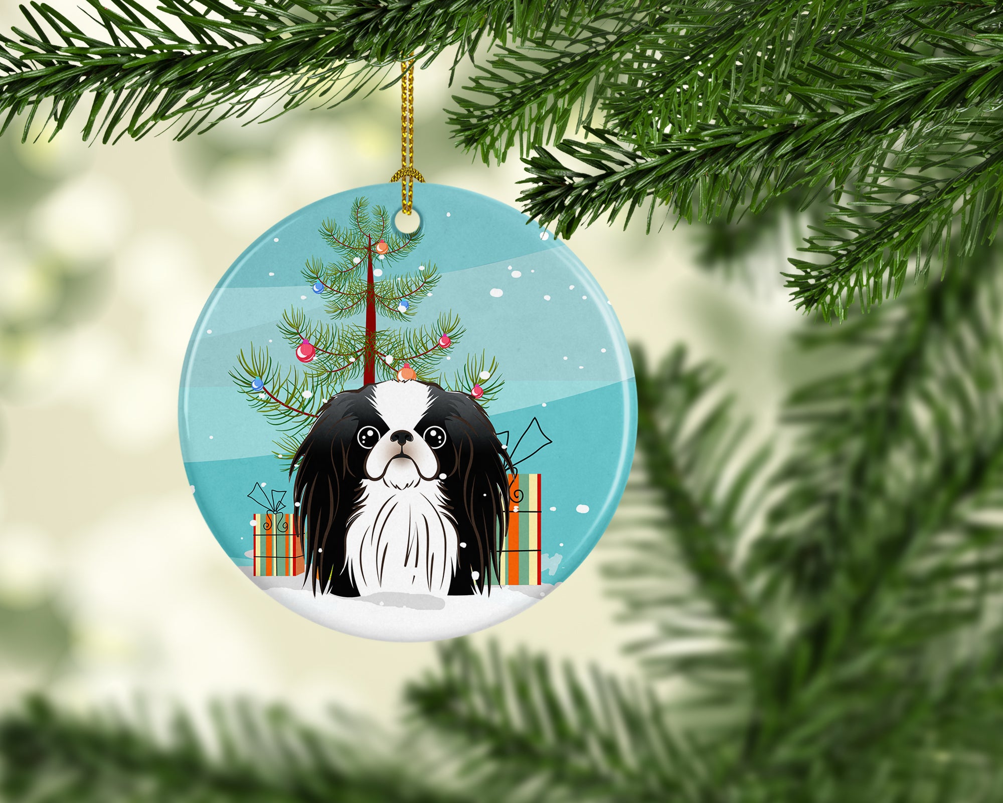 Christmas Tree and Japanese Chin Ceramic Ornament BB1602CO1 - the-store.com