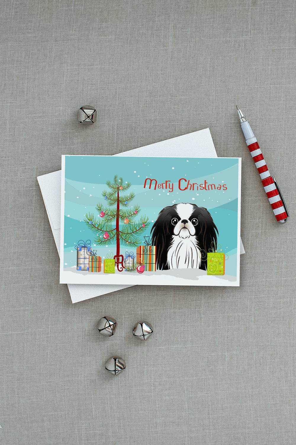 Christmas Tree and Japanese Chin Greeting Cards and Envelopes Pack of 8 - the-store.com