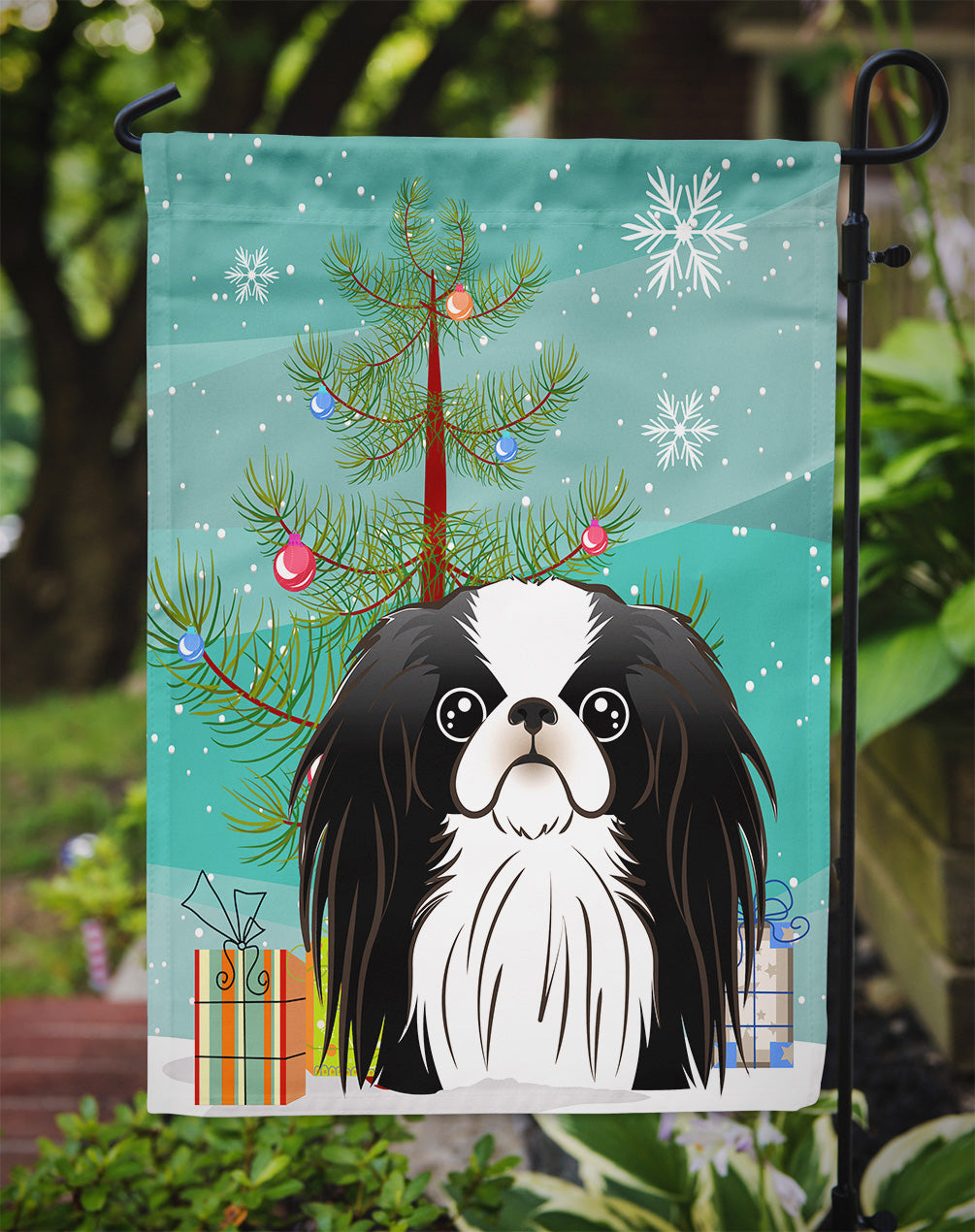 Christmas Tree and Japanese Chin Flag Garden Size BB1602GF.