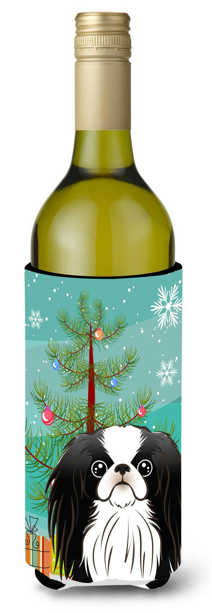 Christmas Tree and Japanese Chin Wine Bottle Beverage Insulator Hugger BB1602LITERK by Caroline&#39;s Treasures