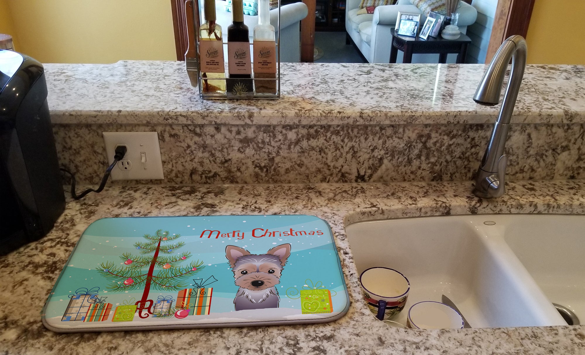 Christmas Tree and Yorkie Puppy Dish Drying Mat BB1604DDM  the-store.com.