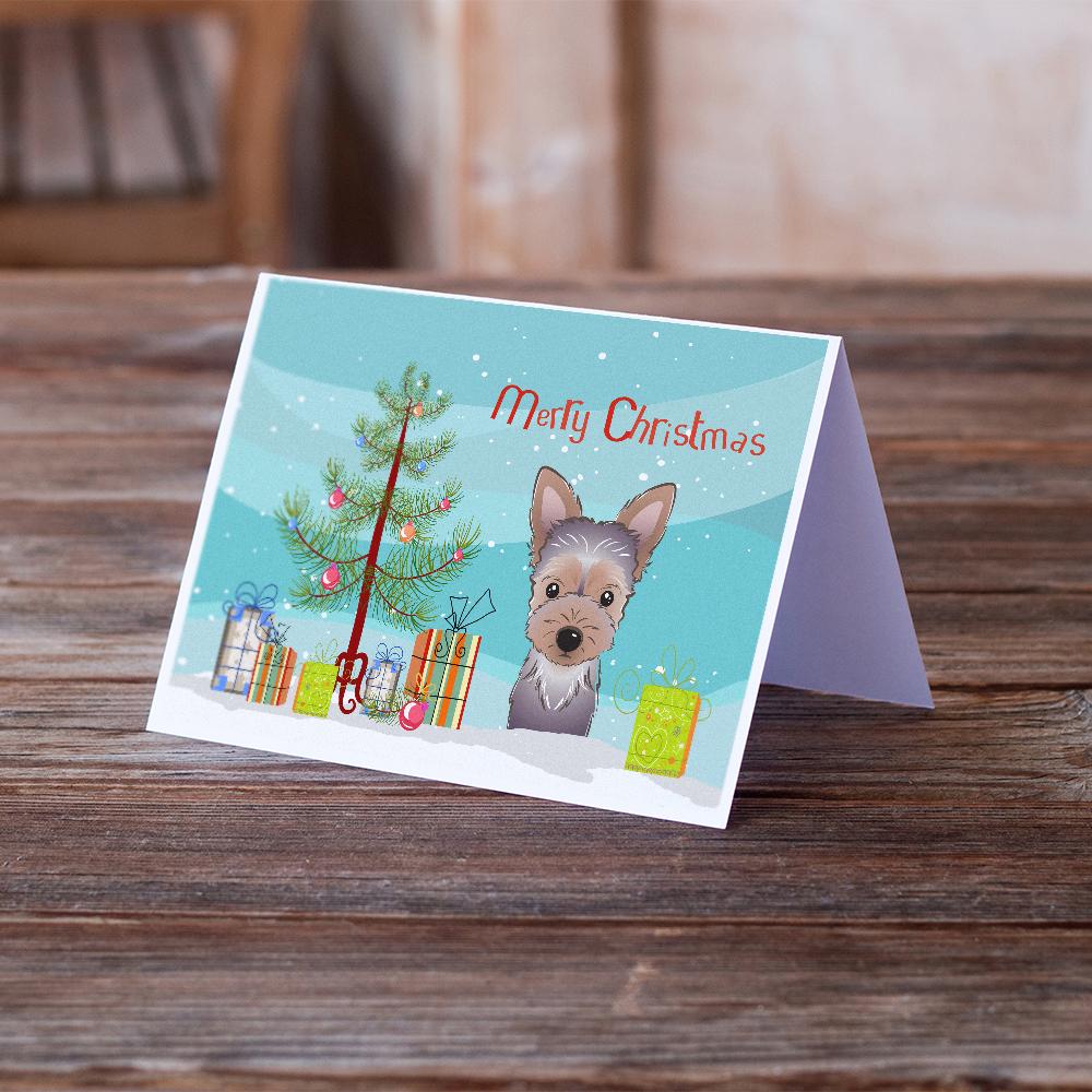 Christmas Tree and Yorkie Puppy Greeting Cards and Envelopes Pack of 8 - the-store.com