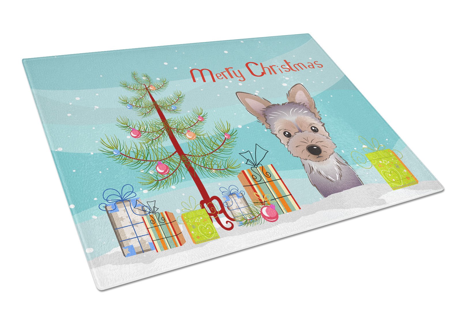 Christmas Tree and Yorkie Puppy Glass Cutting Board Large BB1604LCB by Caroline's Treasures