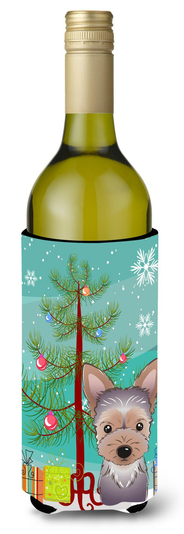 Christmas Tree and Yorkie Puppy Wine Bottle Beverage Insulator Hugger BB1604LITERK by Caroline&#39;s Treasures