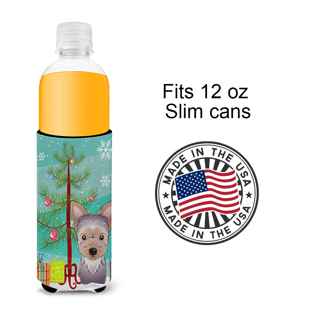 Christmas Tree and Yorkie Puppy Ultra Beverage Insulators for slim cans BB1604MUK  the-store.com.