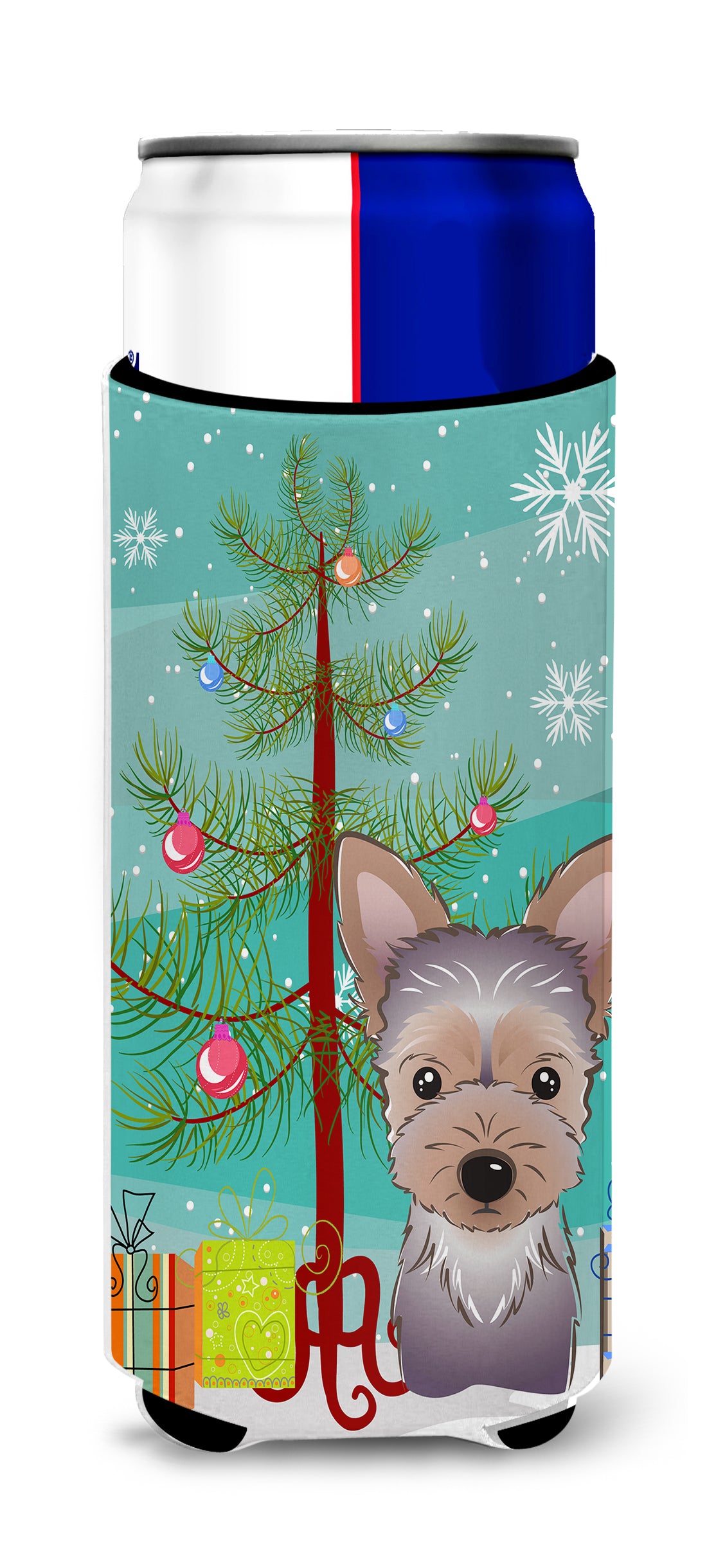 Christmas Tree and Yorkie Puppy Ultra Beverage Insulators for slim cans BB1604MUK