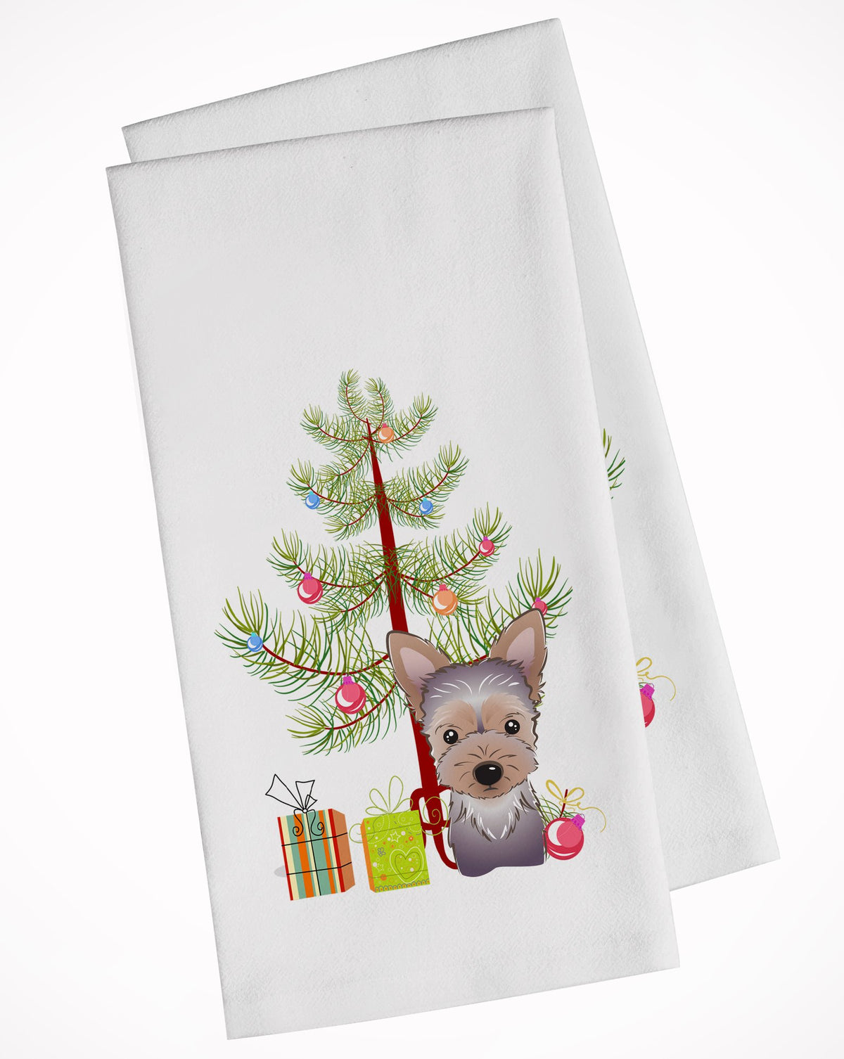 Christmas Tree and Yorkie Puppy White Kitchen Towel Set of 2 BB1604WTKT by Caroline&#39;s Treasures