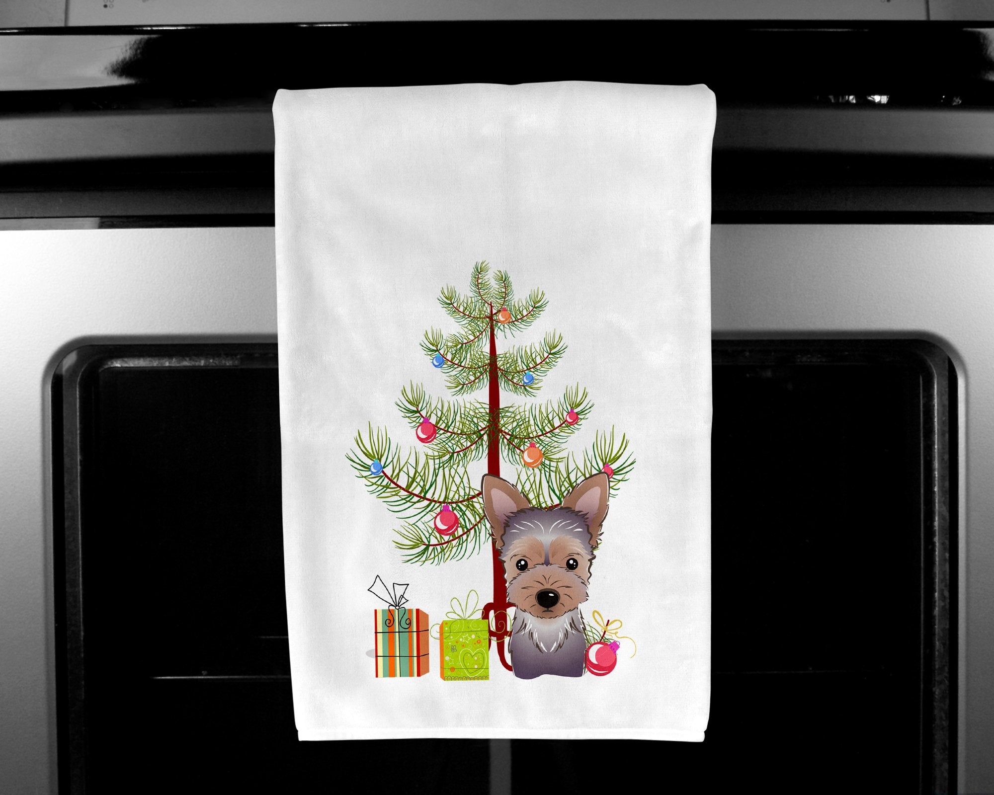 Christmas Tree and Yorkie Puppy White Kitchen Towel Set of 2 BB1604WTKT by Caroline's Treasures